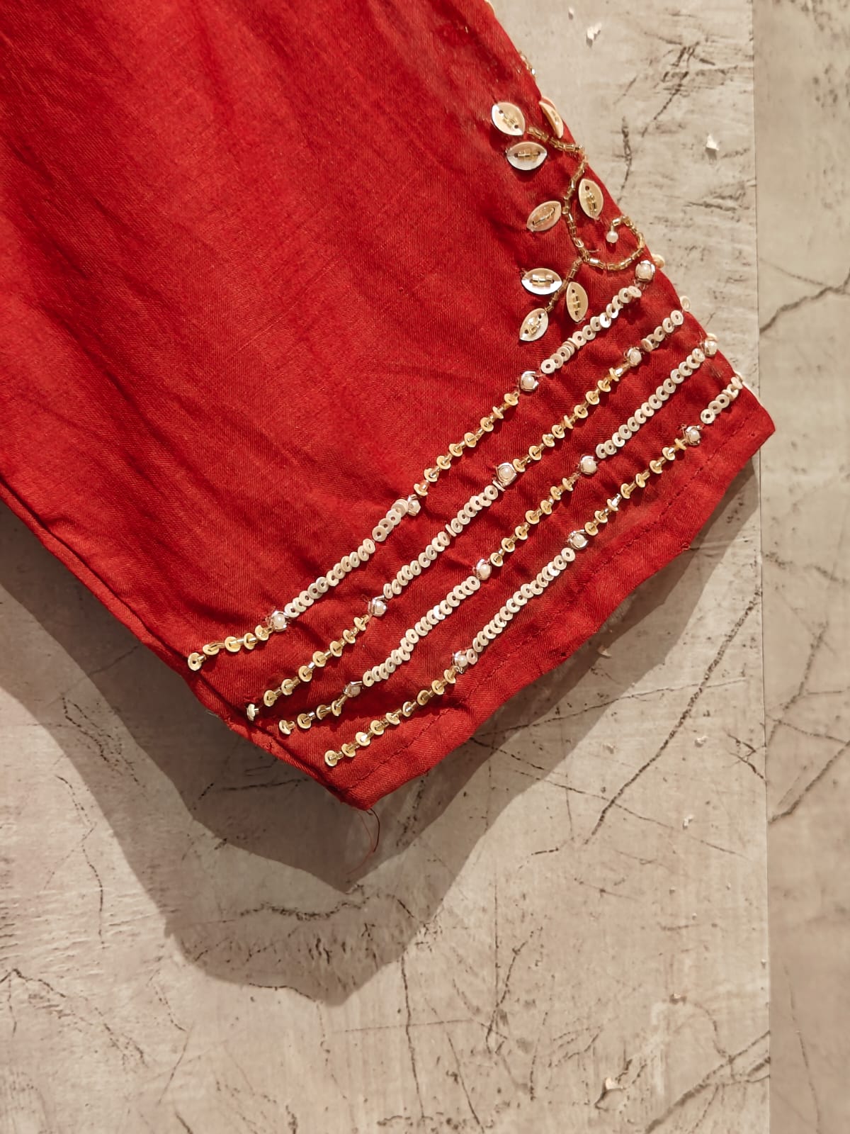 Maroon Mul Chanderi Silk Airline Handwork Kurtha 434