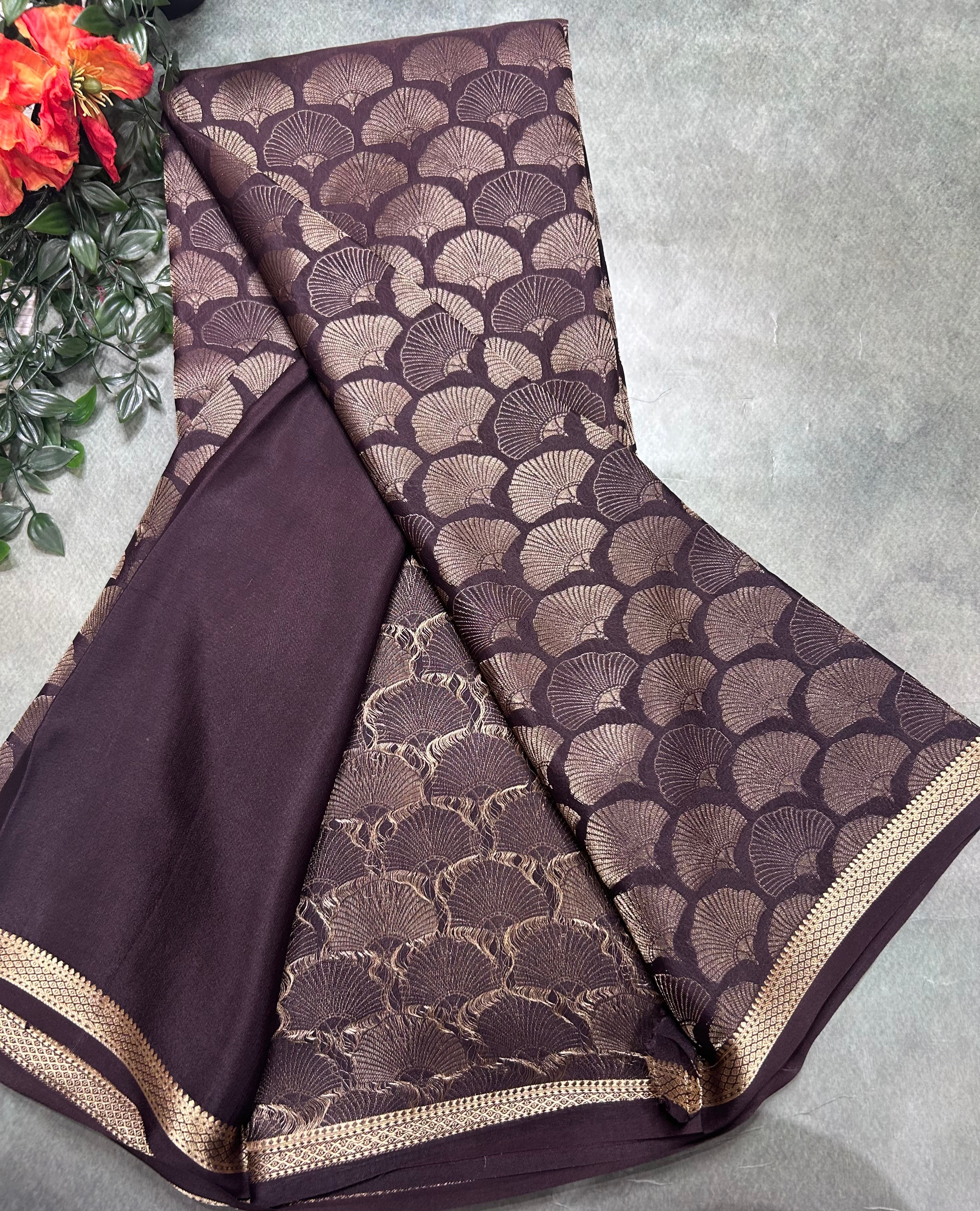 Brown brocade Pure Mysore Silk 106 Saree