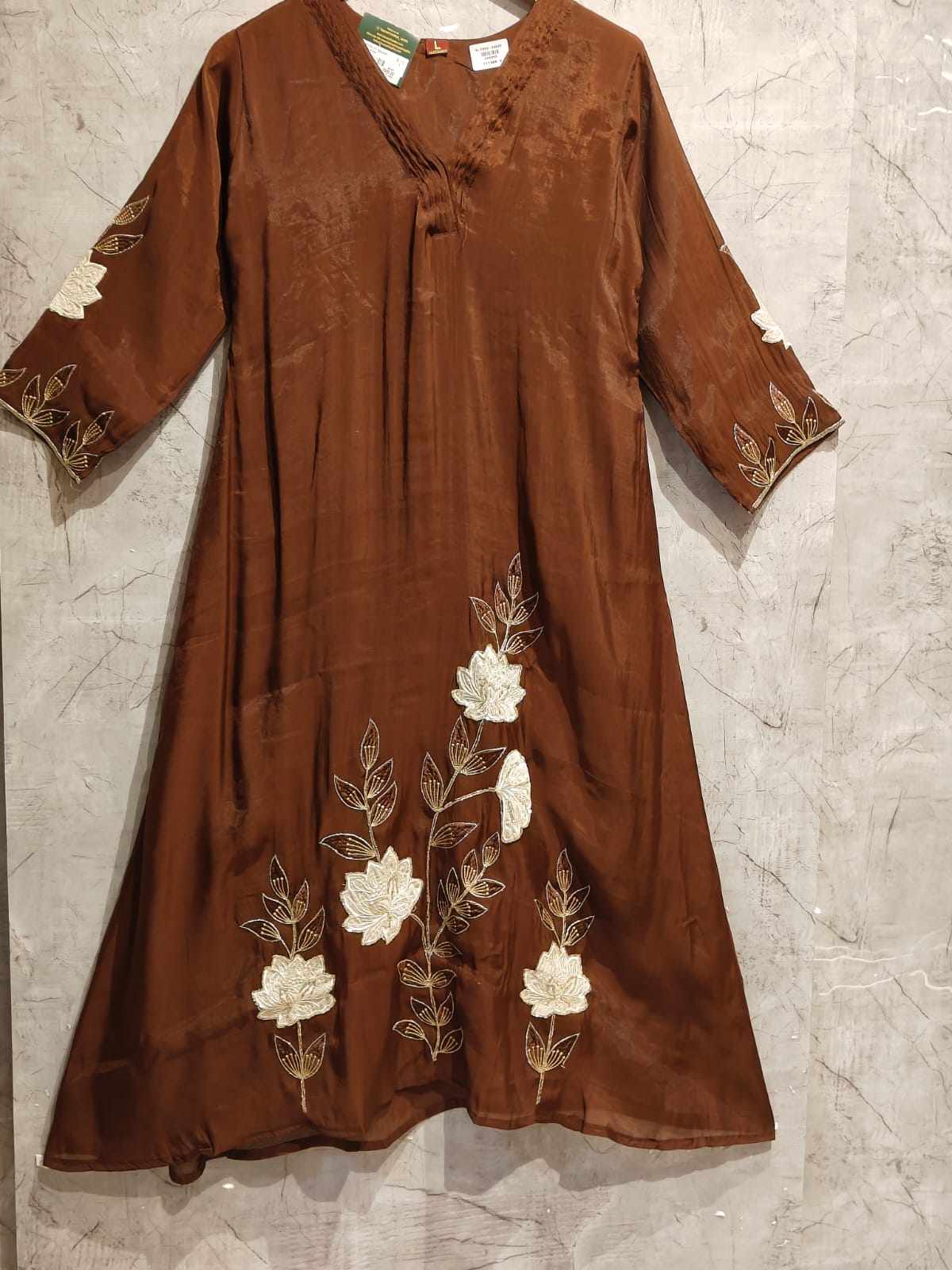 Brown Mul Chandheri A line Kurtha  151