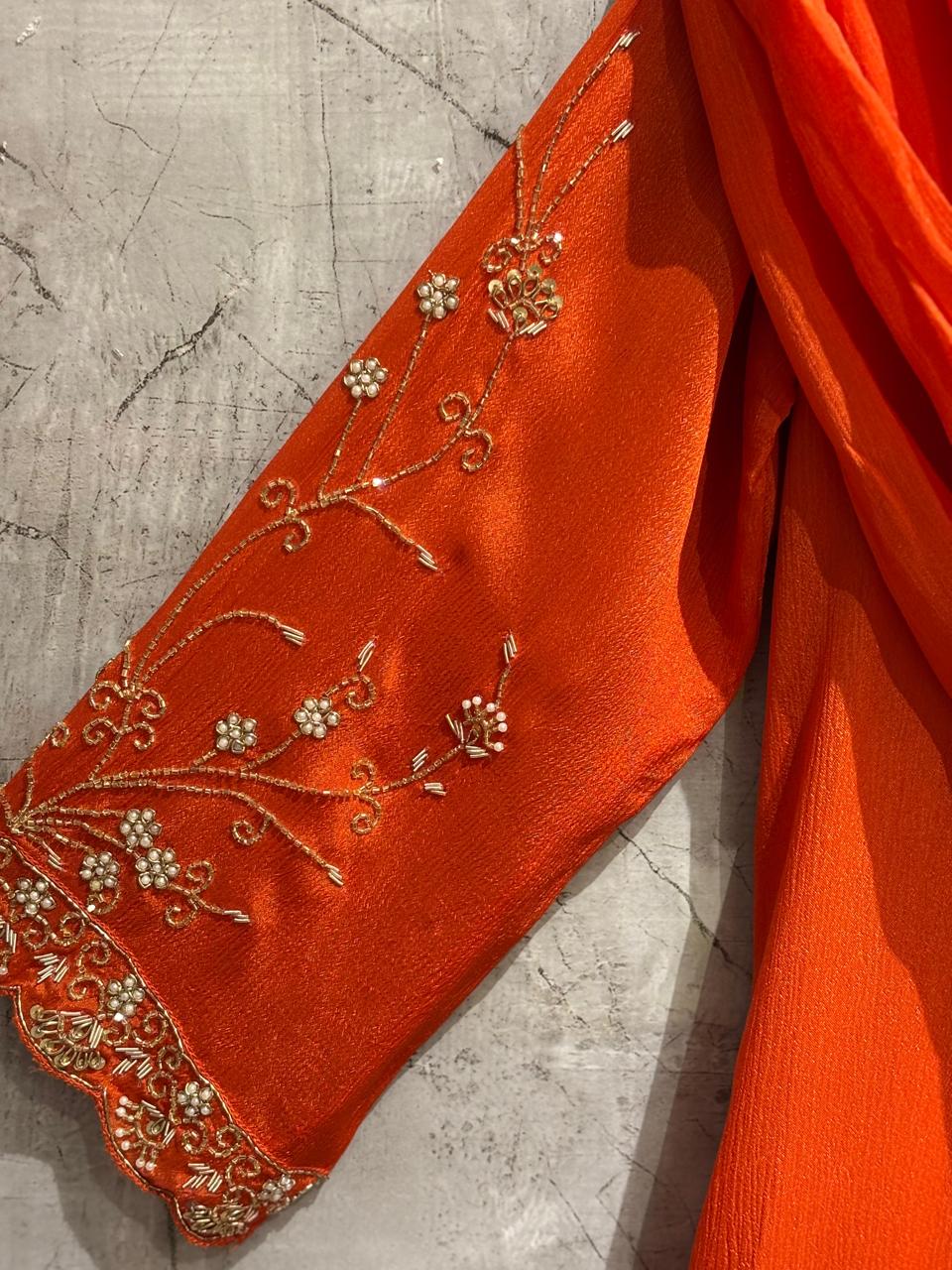 "Piya" Orange Chinnon Handwork Airline Kurtha 345