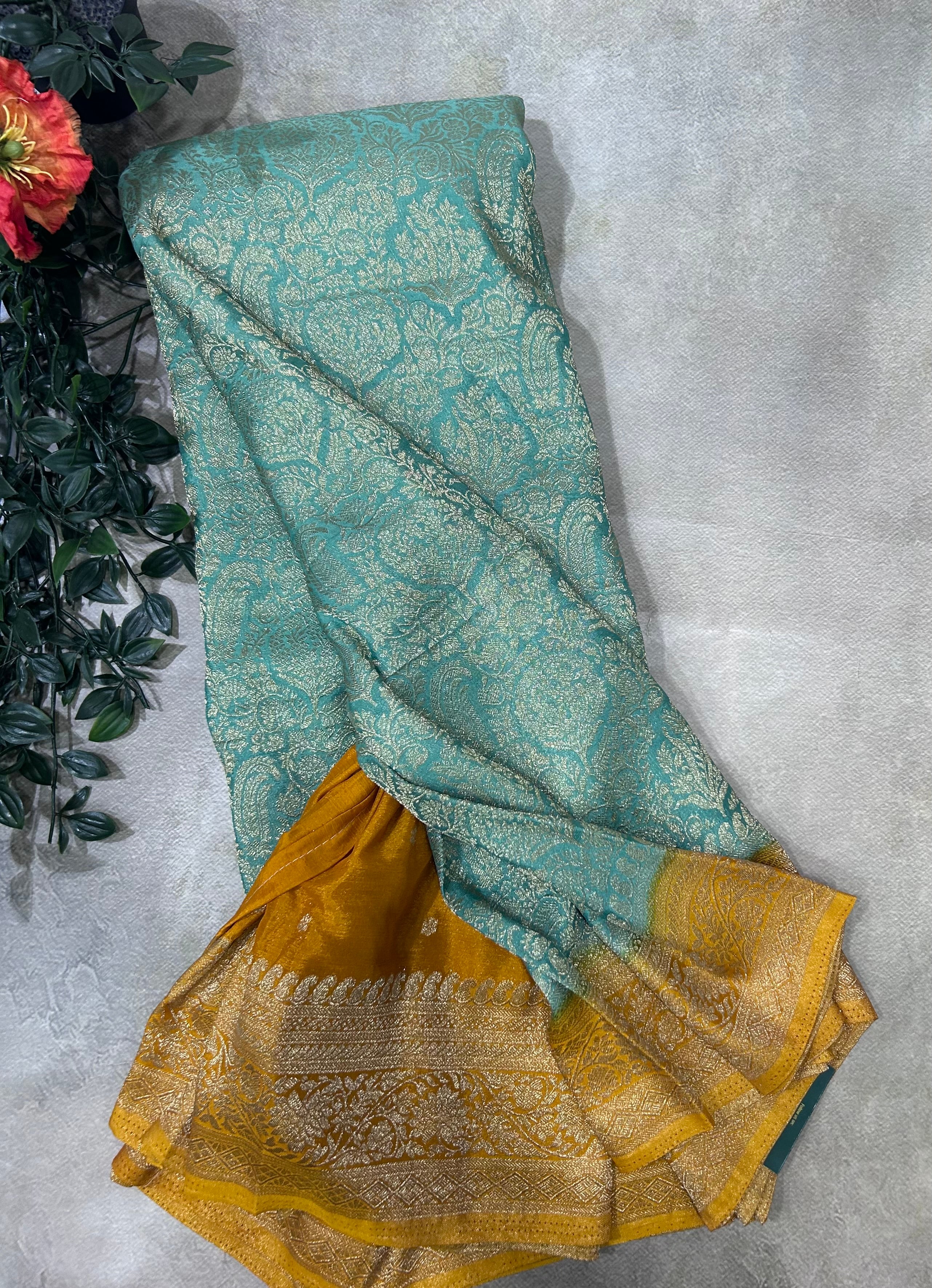 Sea green brocade semi georgette 105 saree