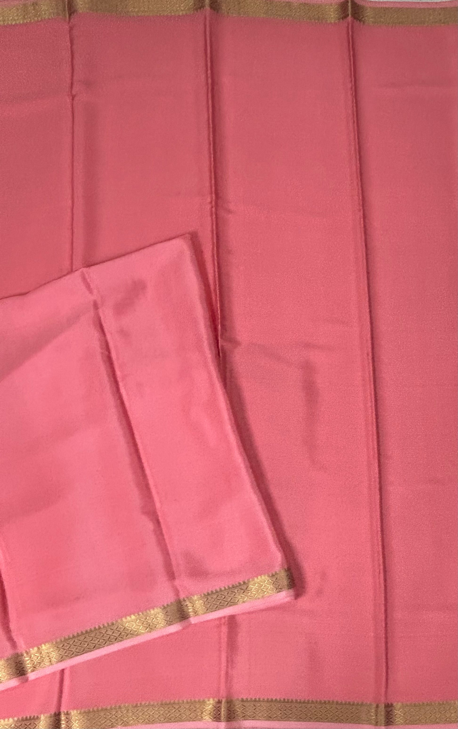 Pastel pink plain one inch pure mysore silk-12 saree