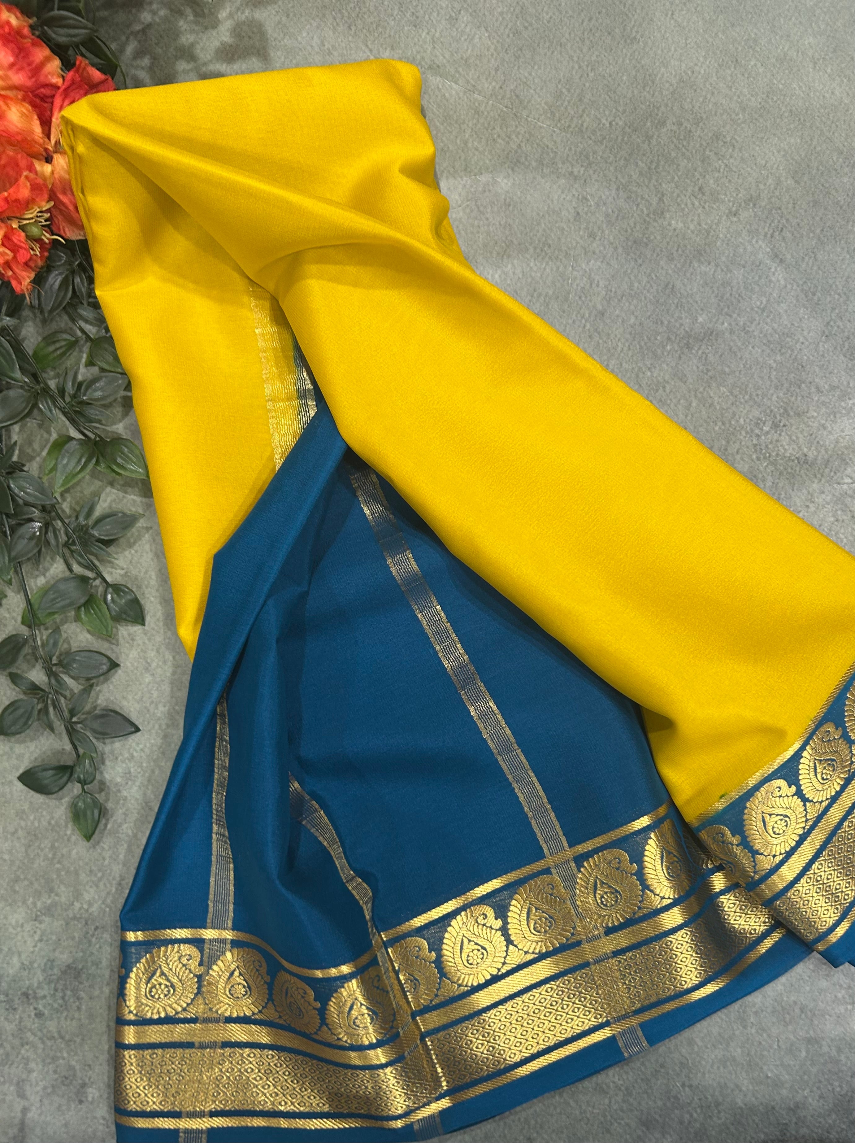 Light red n Rama green pure Mysore crepe silk saree