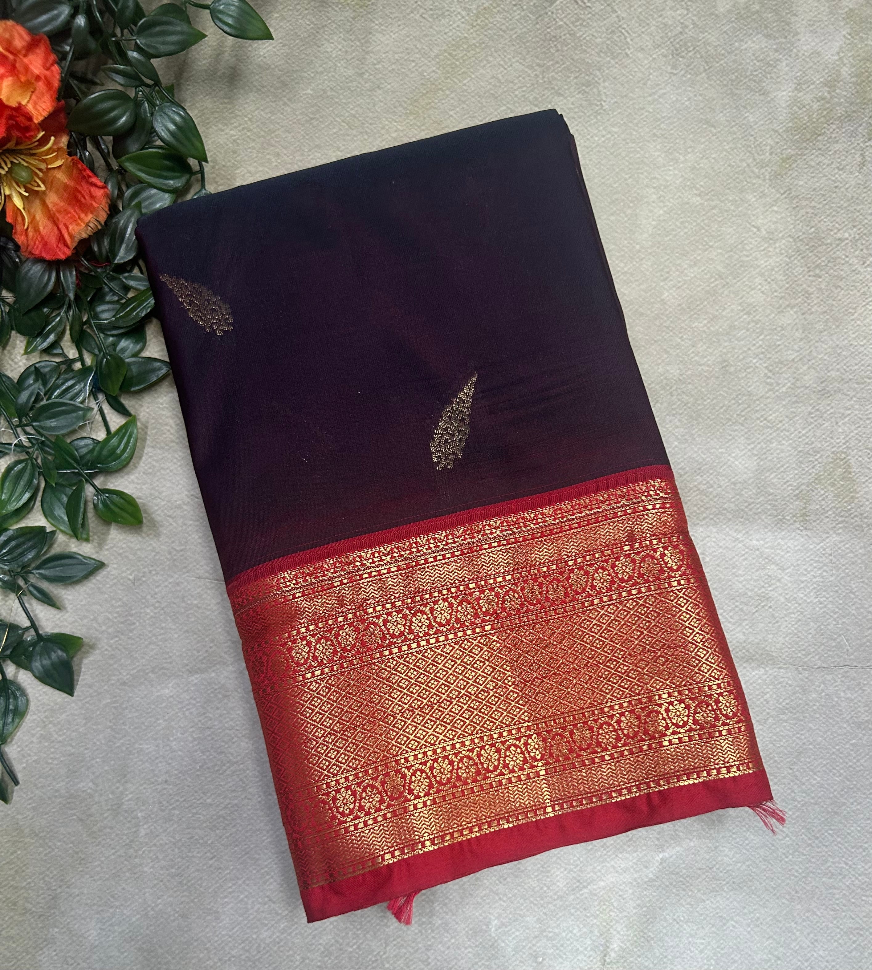 Wine small border semi Kanchi-105 saree