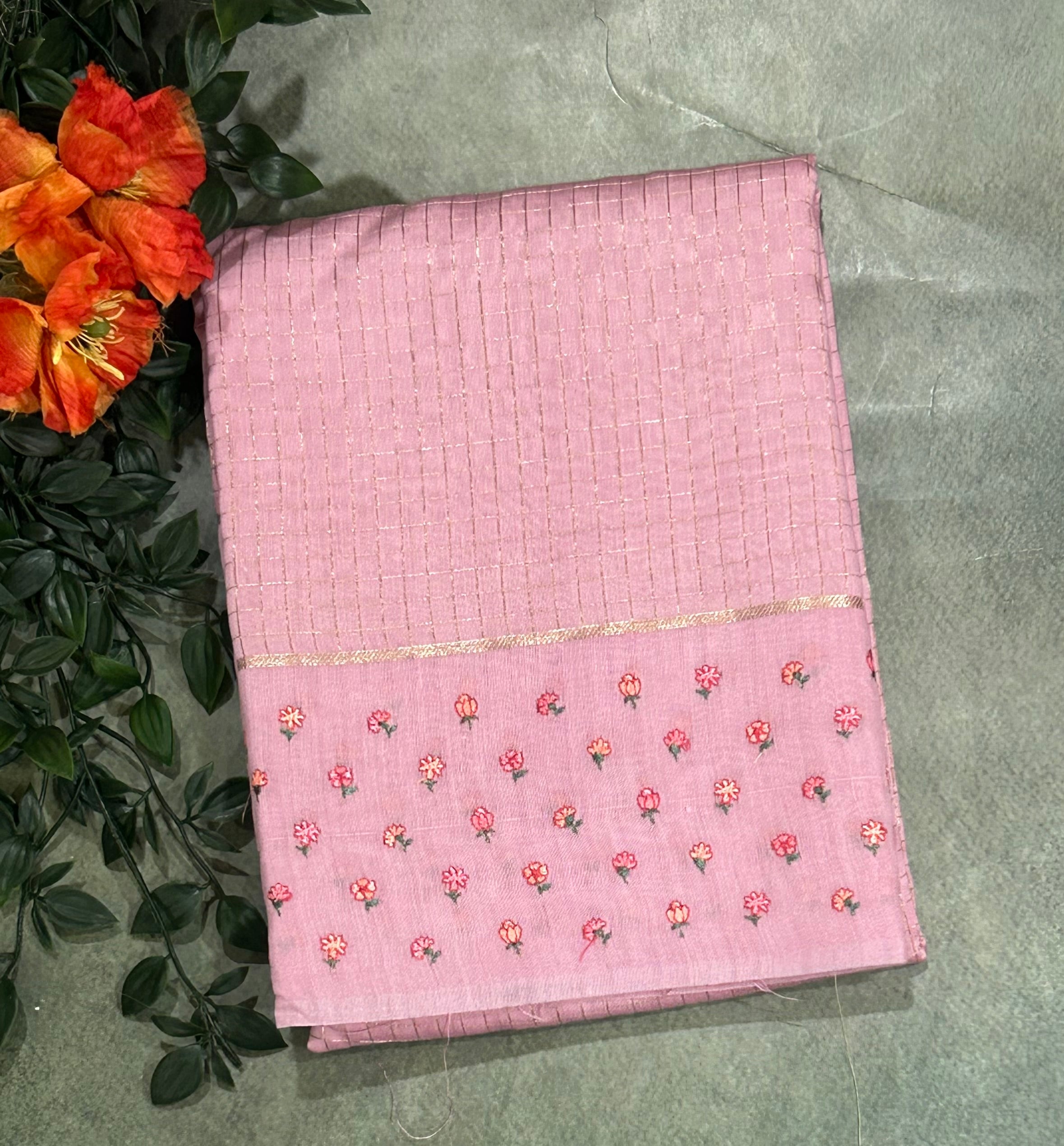 Pastel green checks embrodiery butta border soft tussar crepe 104 saree