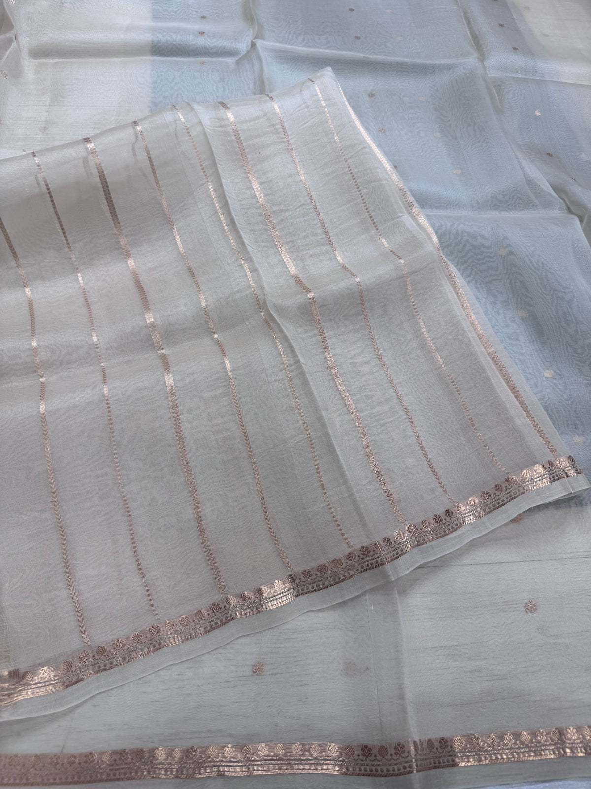 Cream pure Kora Organza Saree 111
