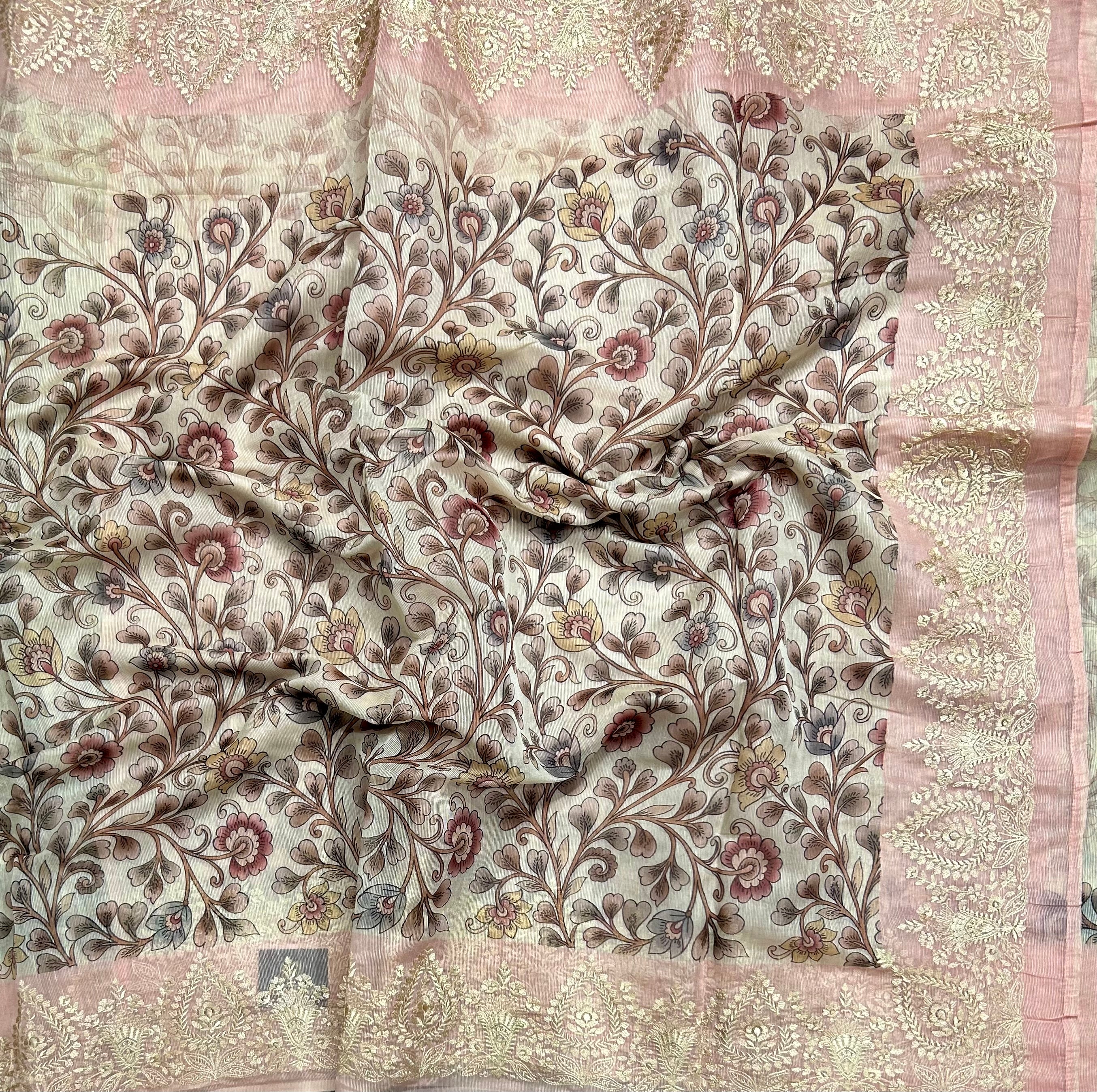 Cream digital print Kota checks 104 saree