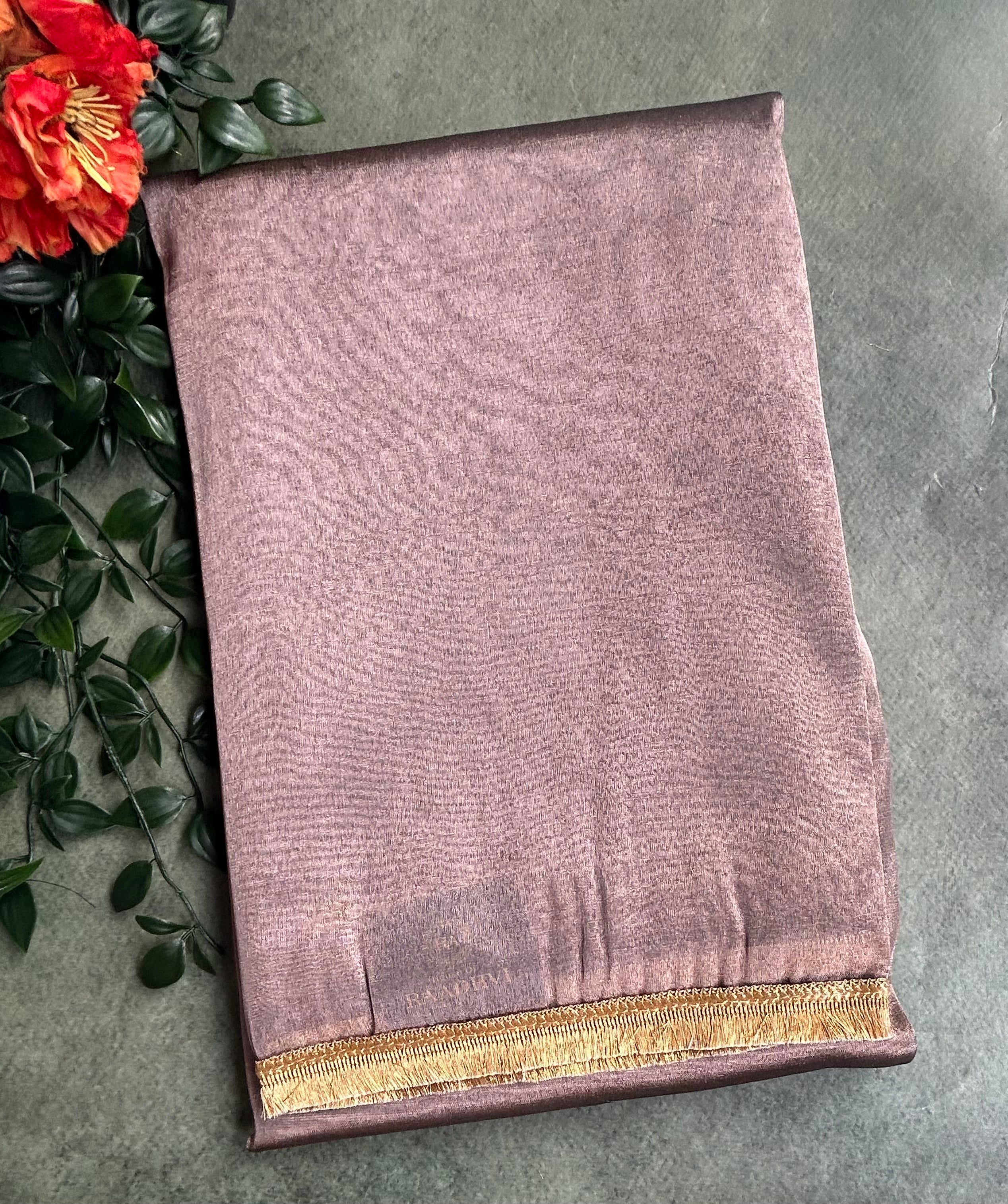 Pastel brown small border semi tissue saree