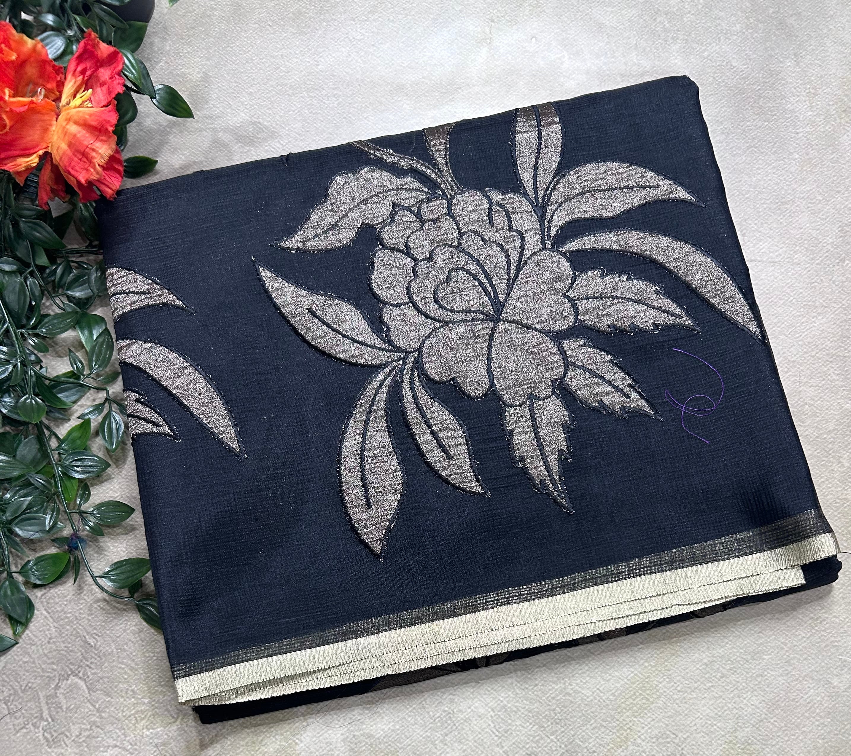 Black kota checks appliqué work 106 saree