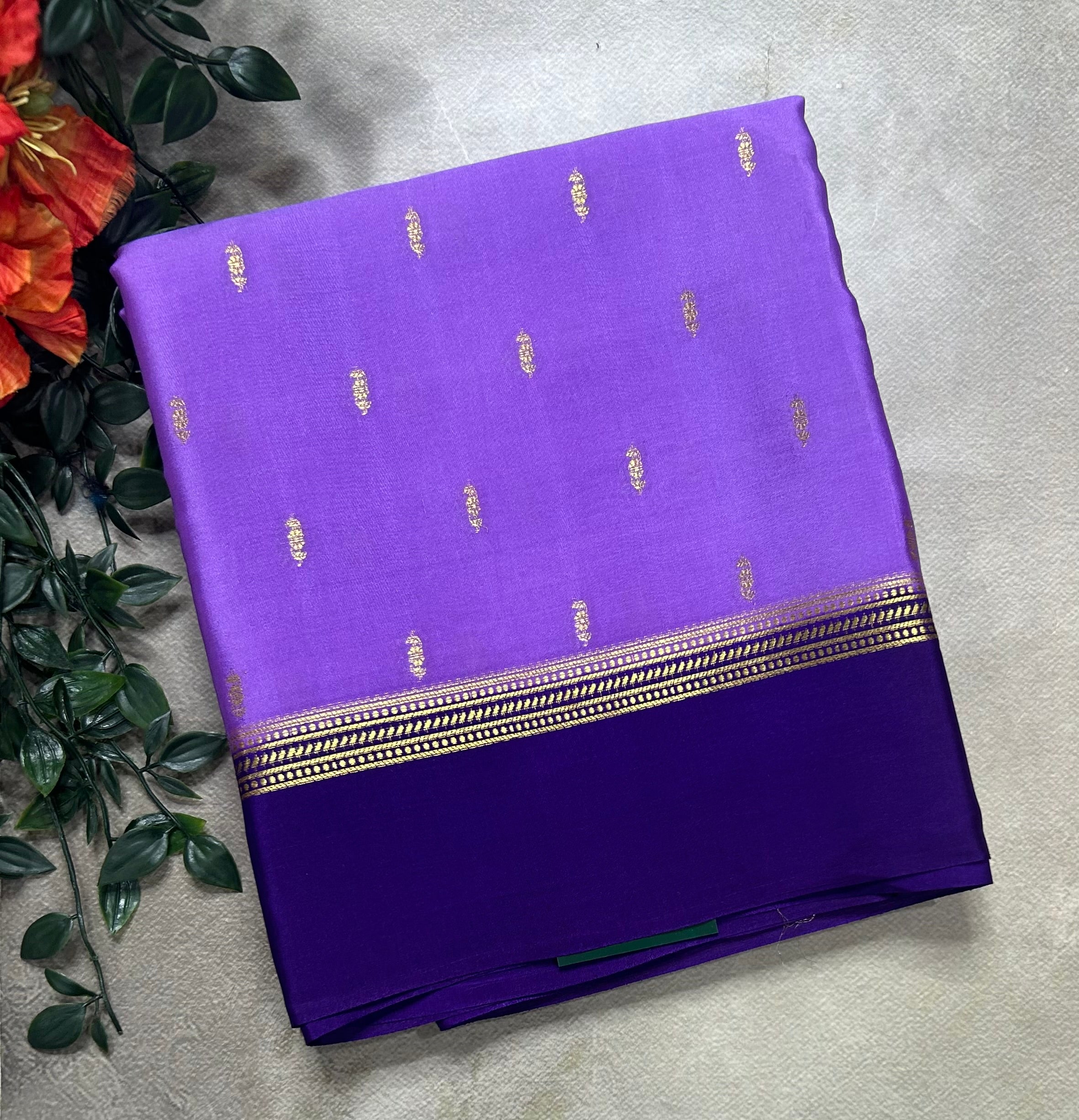 Light purple contrast border pure Mysore silk 105 saree