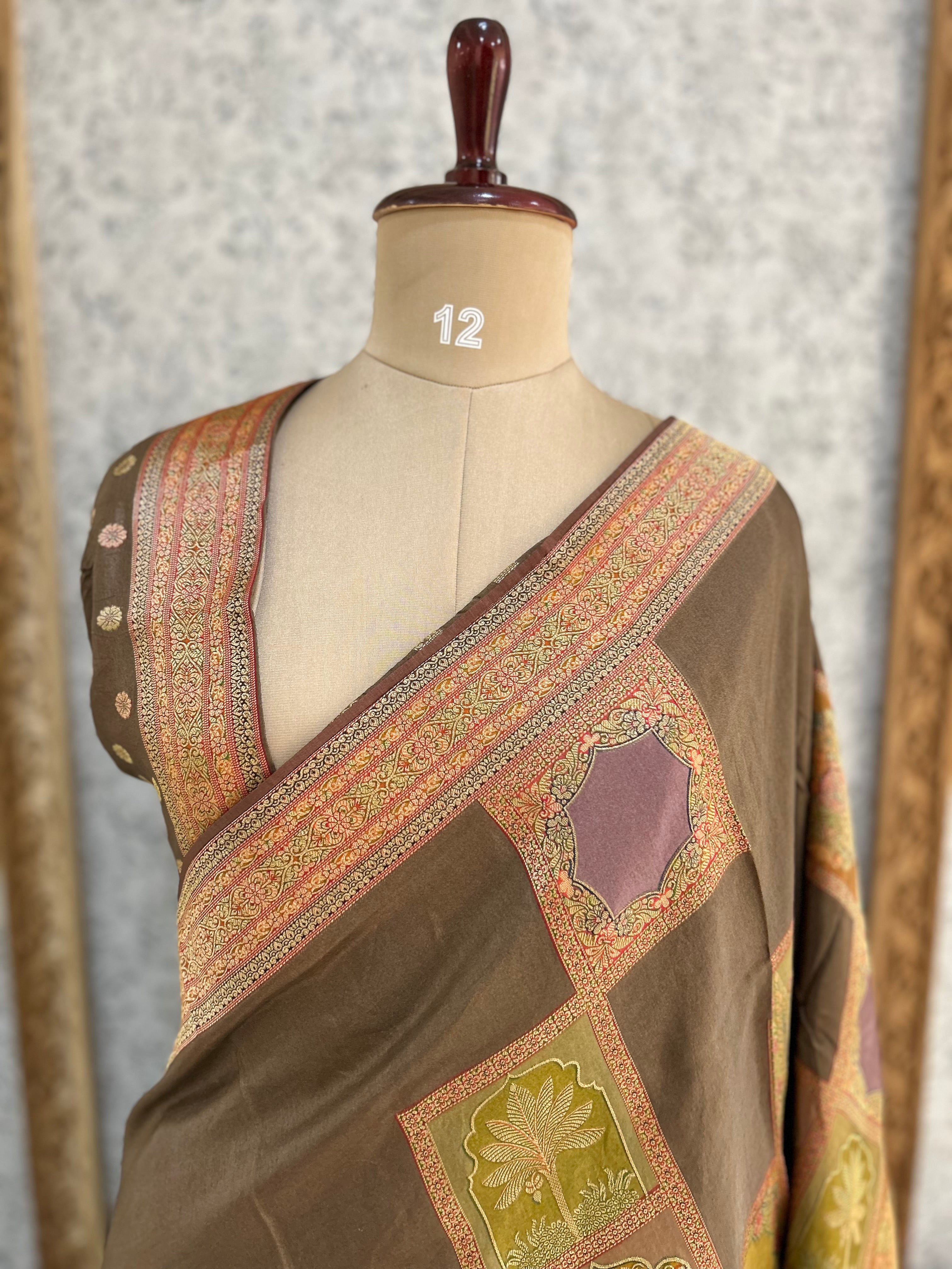 Brown dola crepe silk saree 101