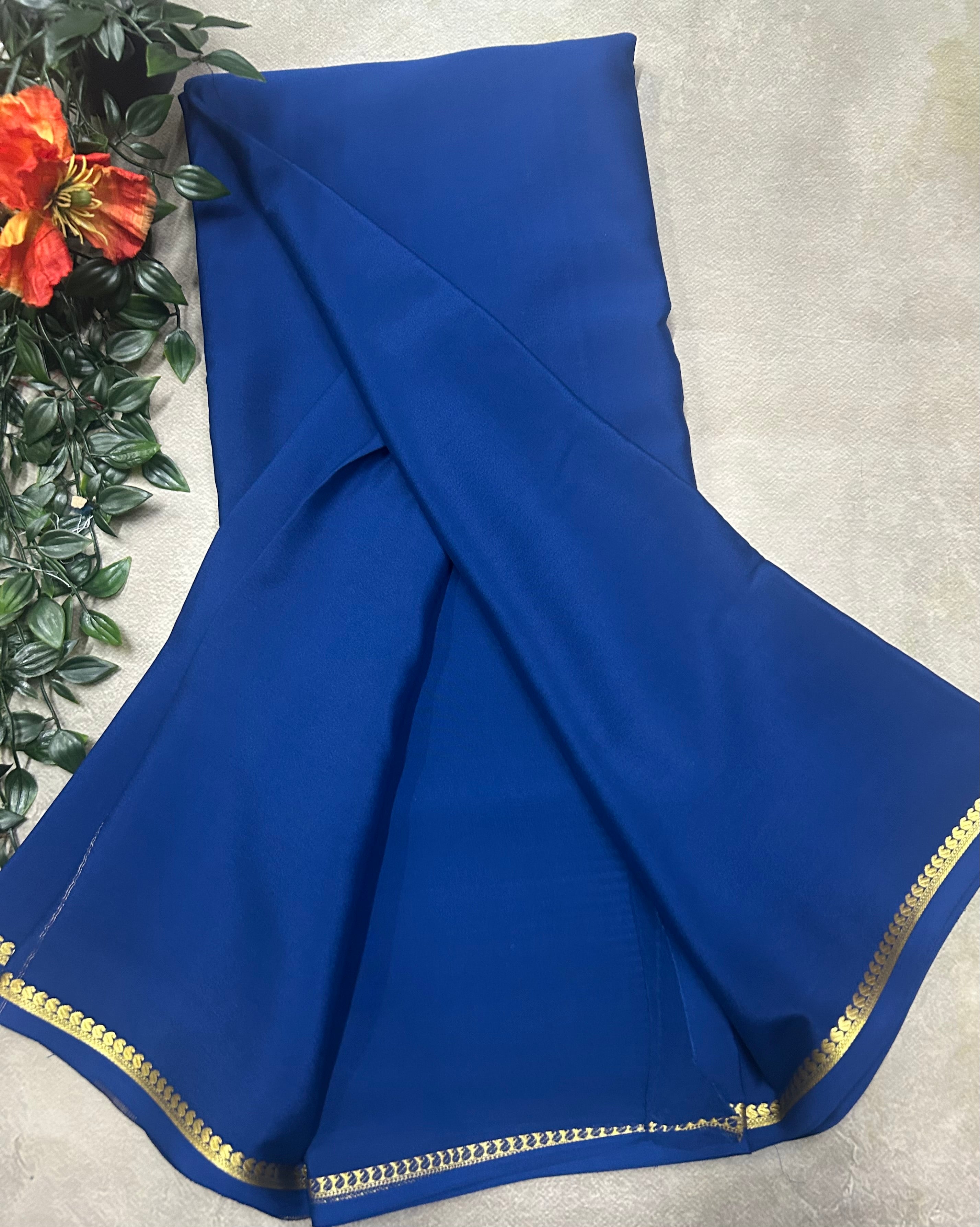 Peacock blue small border pure Mysore silk 105 saree