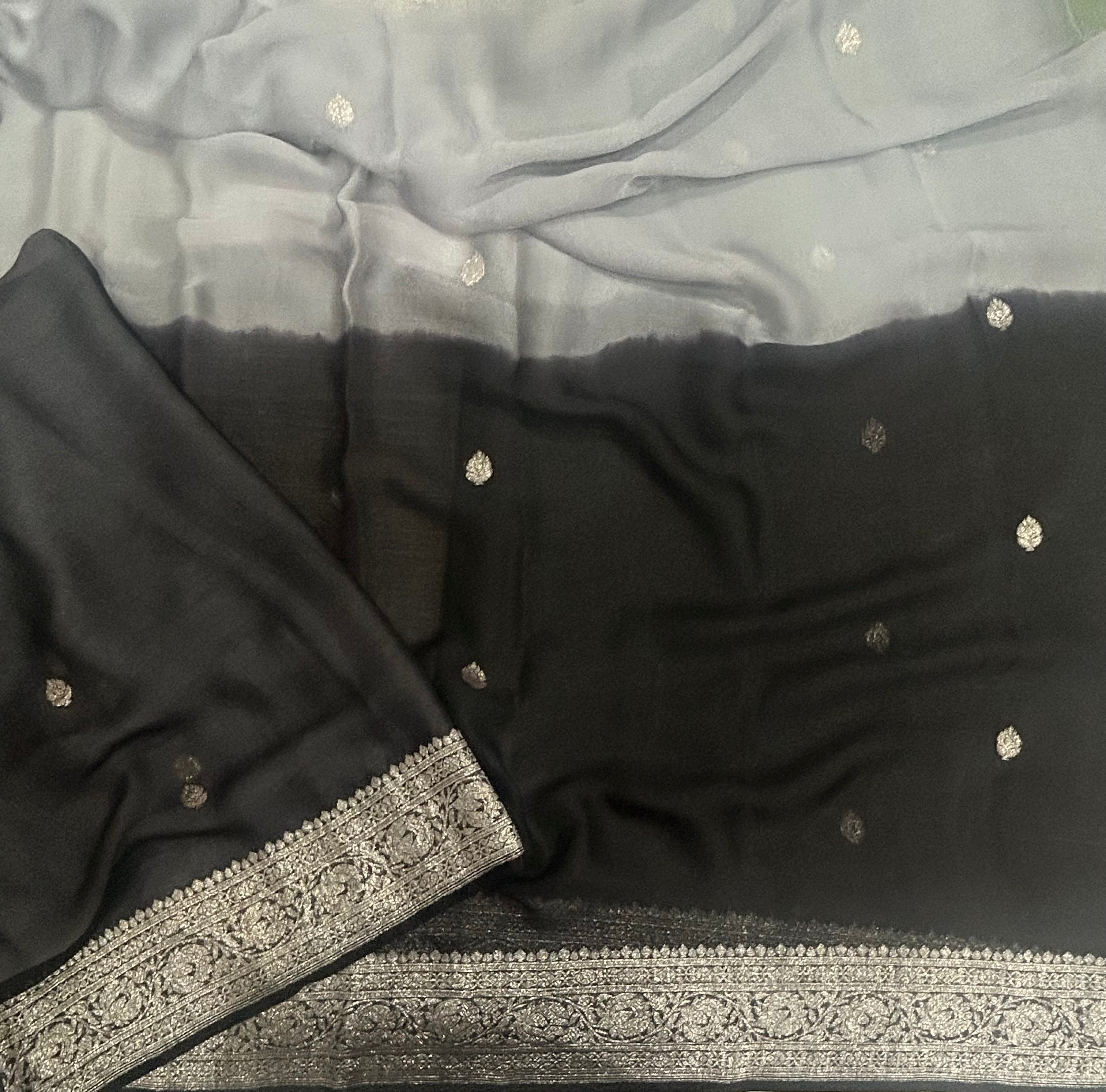 2d black n grey small butta pure chiffon 104 saree