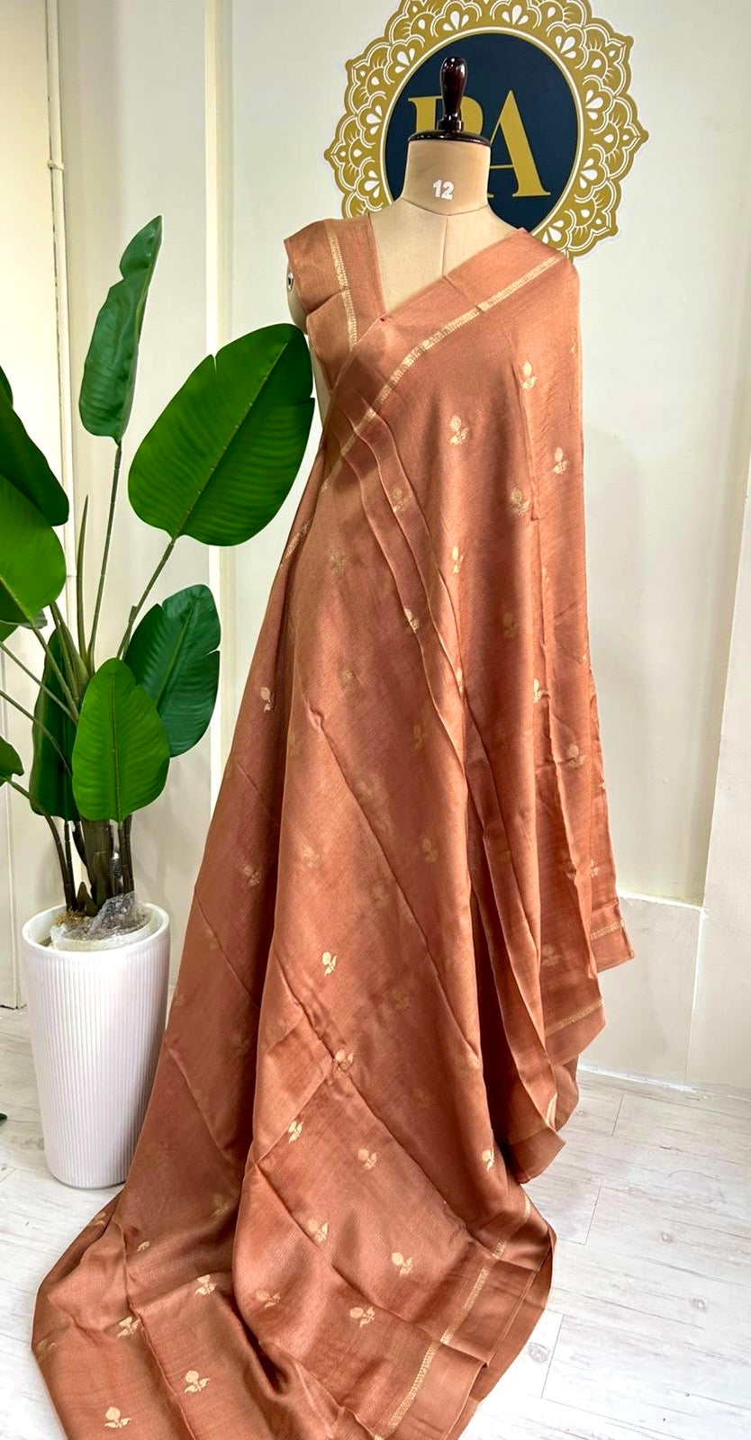 Light rust 08 jute linen saree