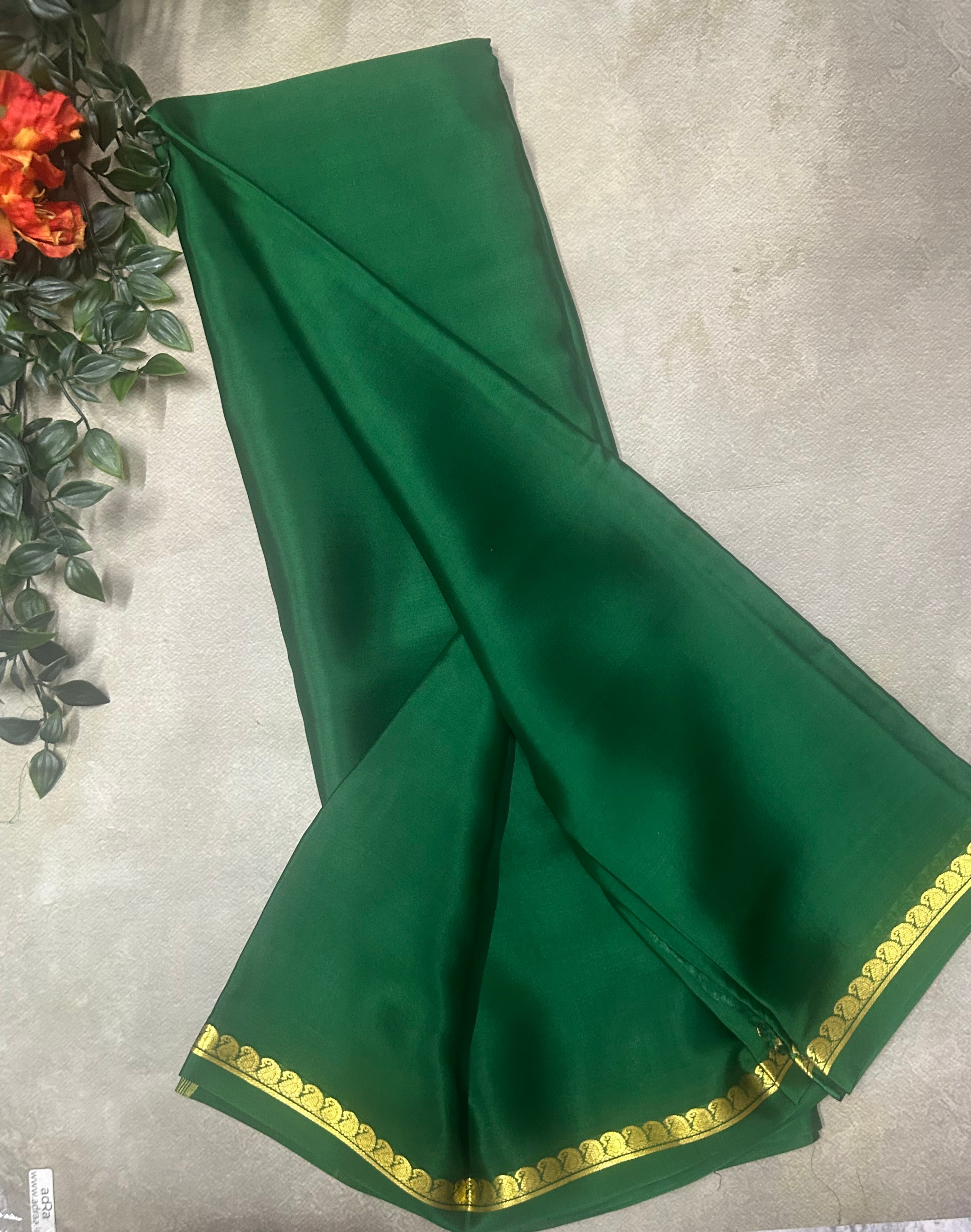 Green small border pure Mysore silk saree