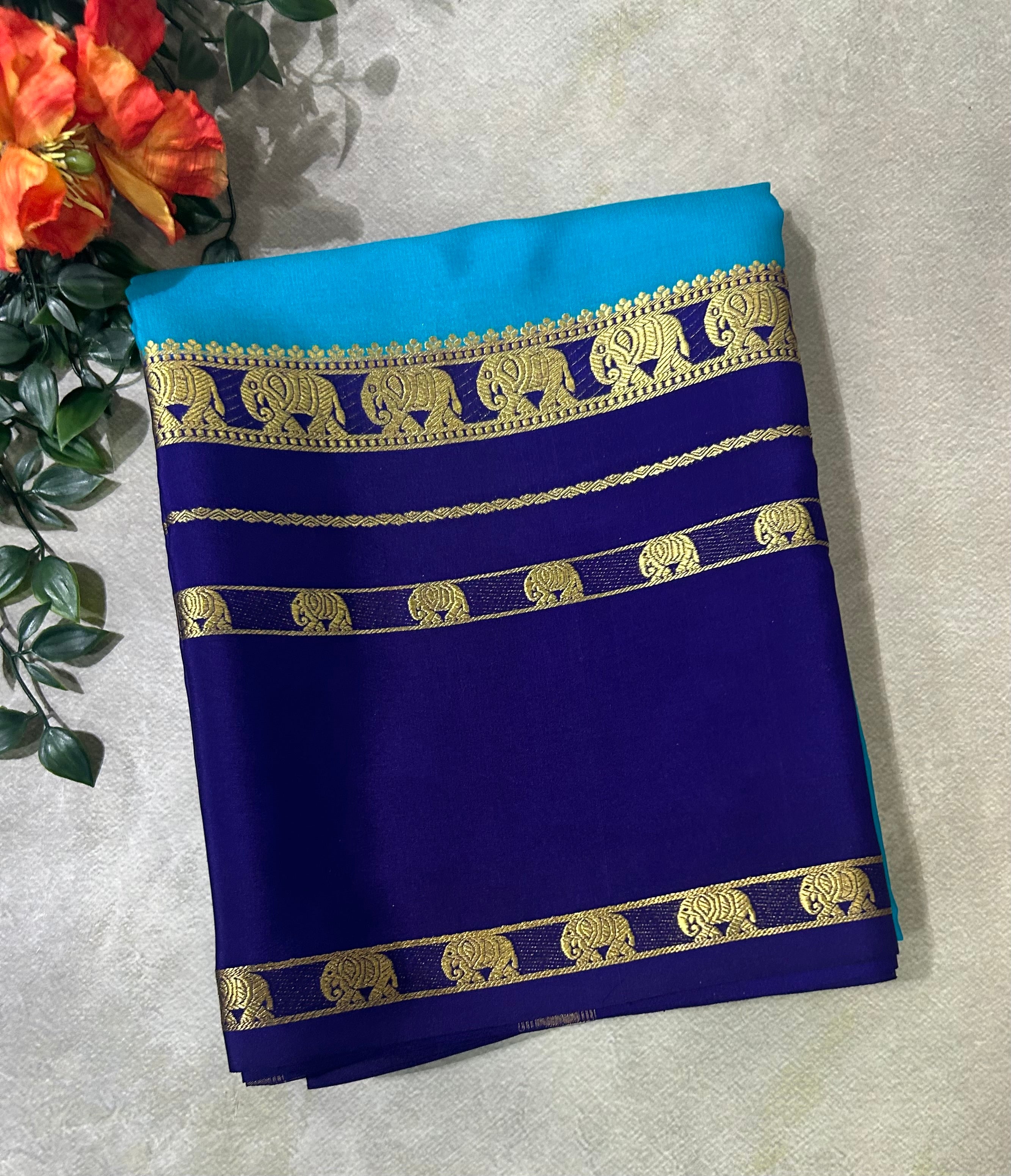 Rama green bentex border pure Mysore silk 104 saree