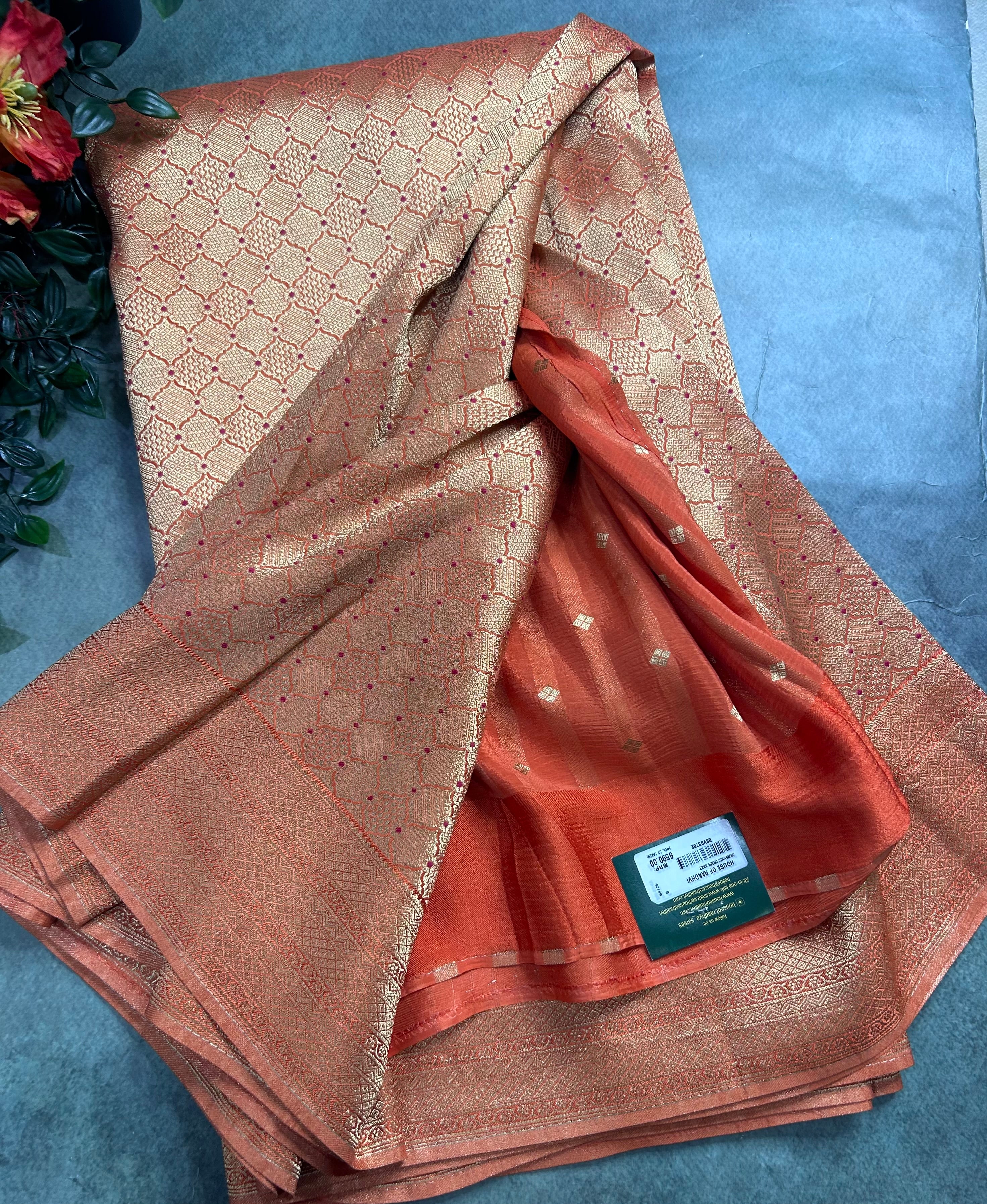 Light orange brocade semi georgette 105 saree