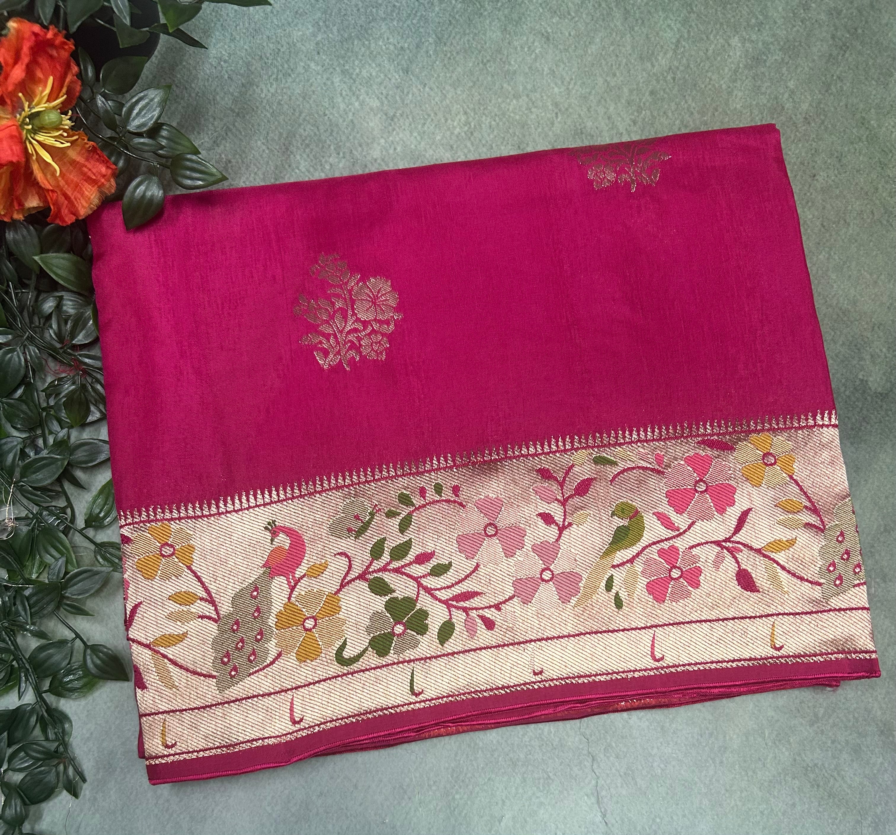Rani pink Paithani border tussar crepe 105 saree