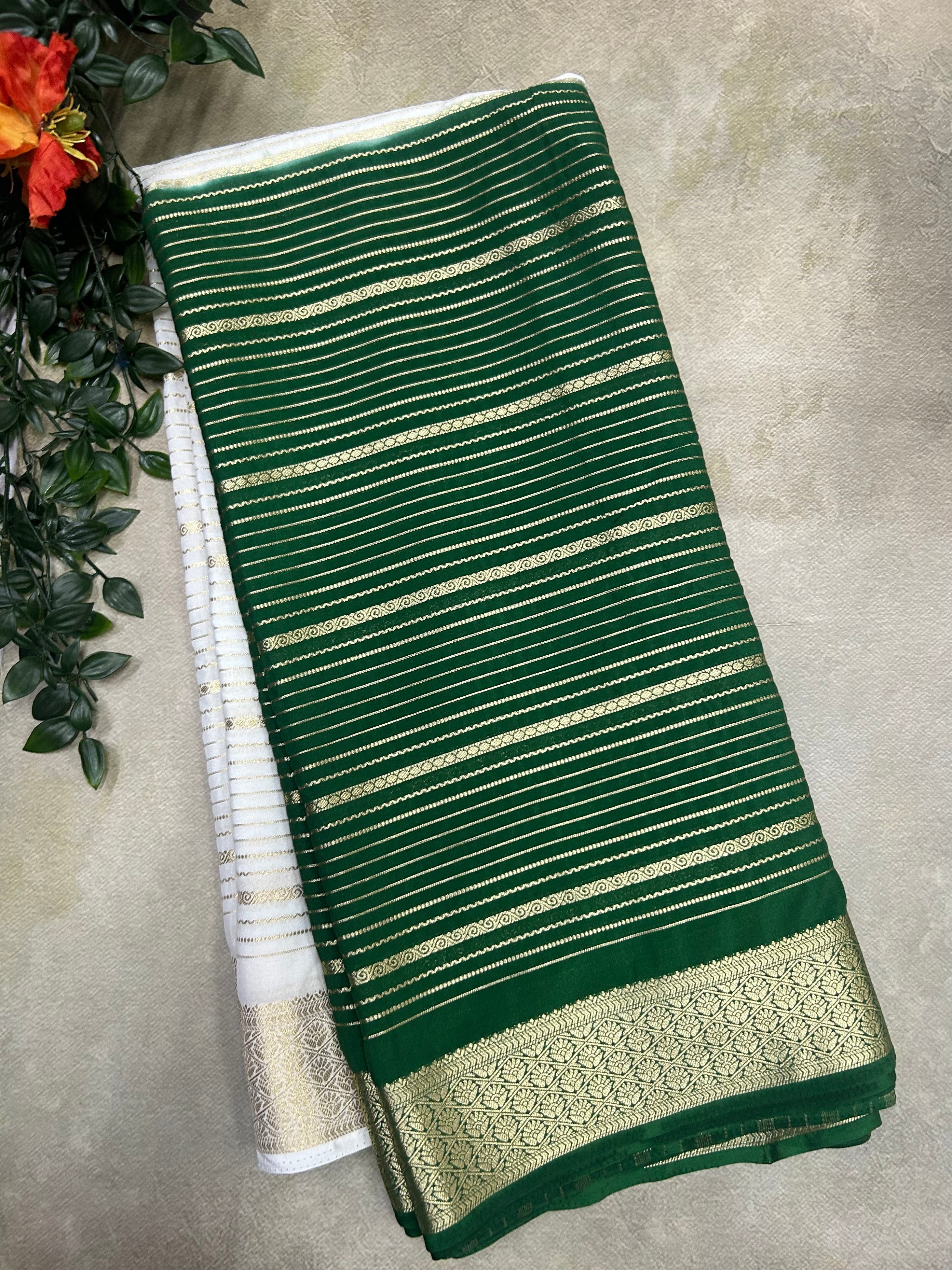 2D stripes semi Mysore crepe silk saree