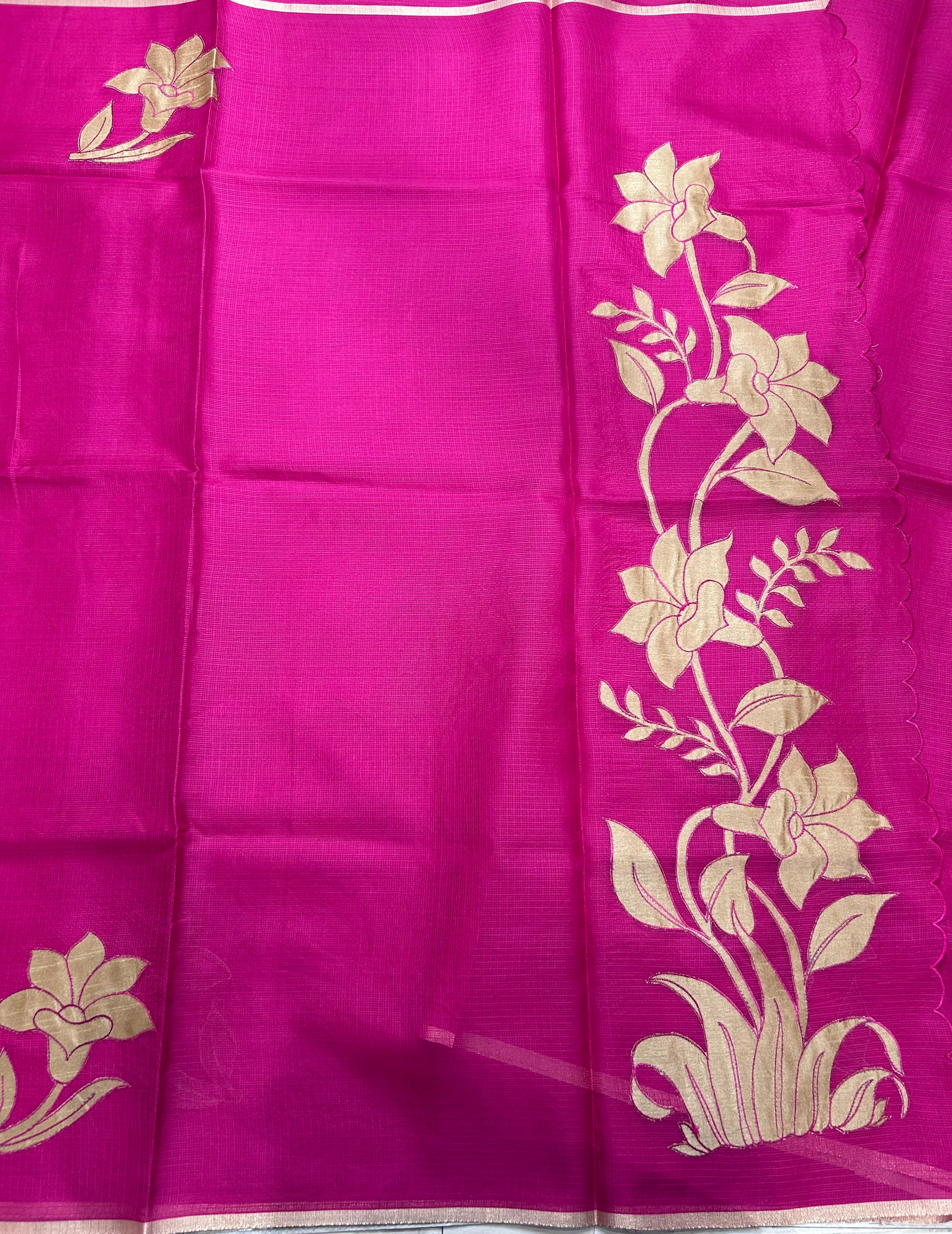 Pink 2 kota checks appliqué work 106 saree