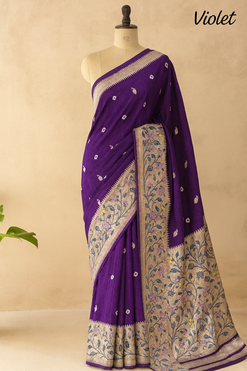 Purple tussar georgette 08 paithani border saree