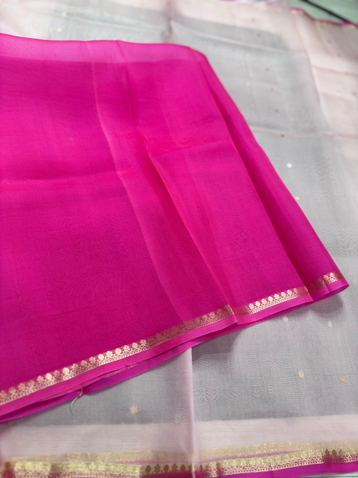 Pastel pink pure Kora Organza Saree 111