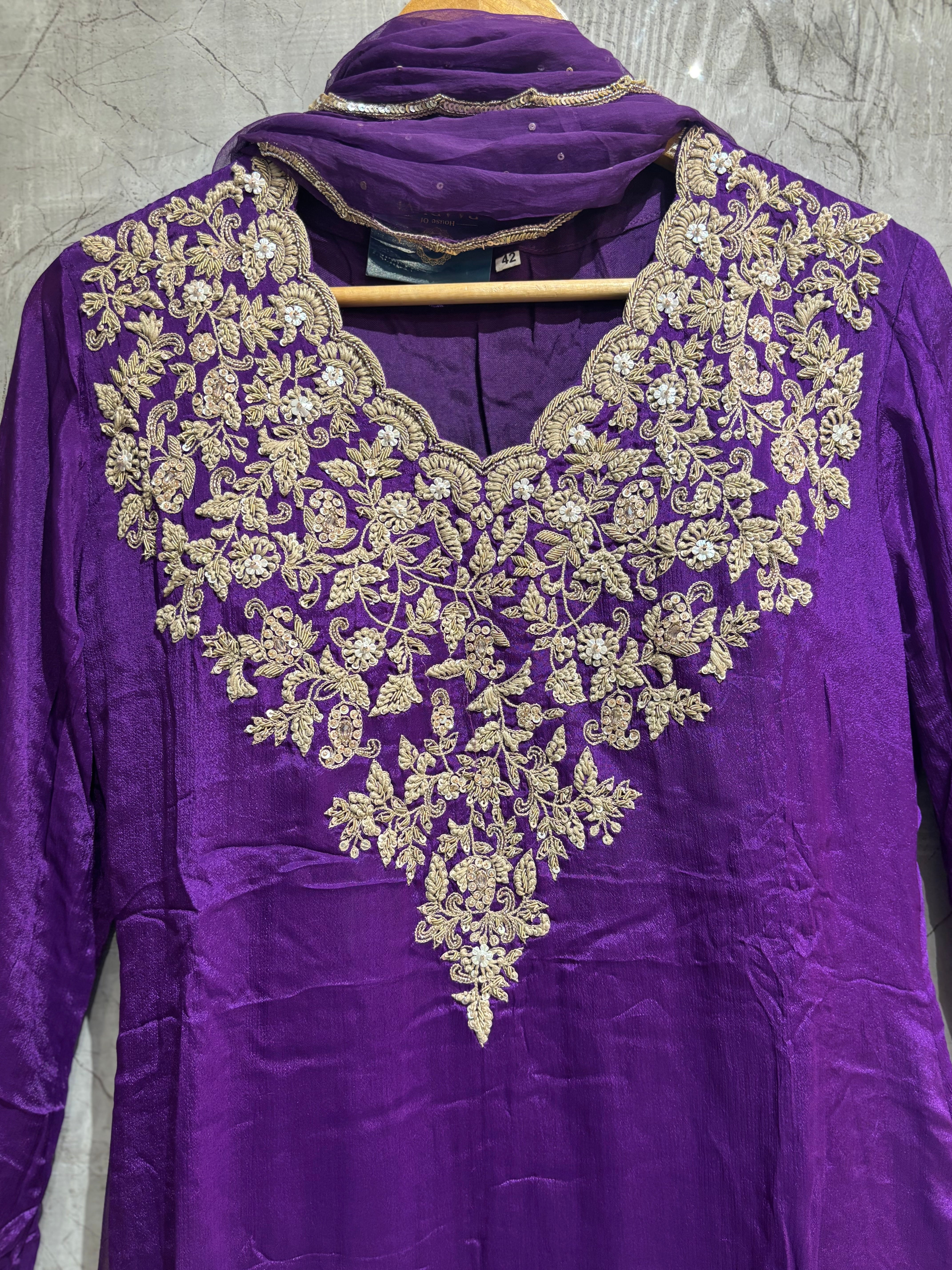 Purple Desinger Sharara party Kurtha set