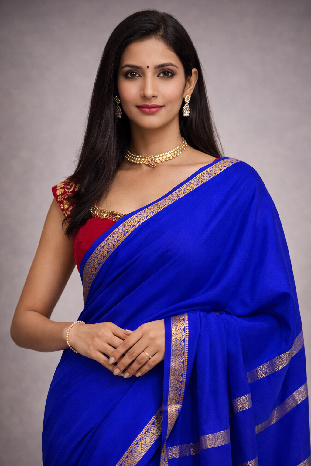 Royal blue pure mysore silk-140GSM saree