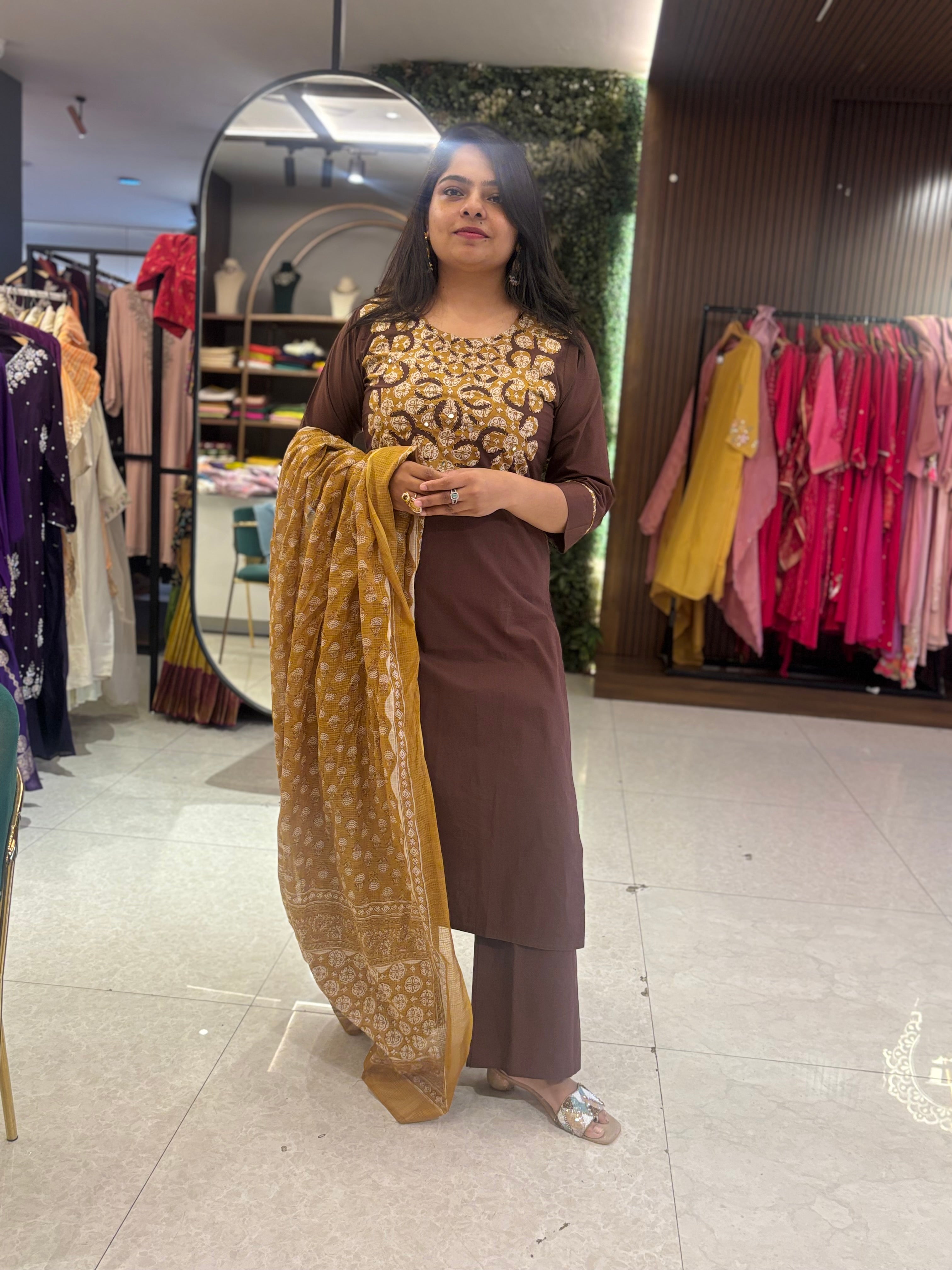 Brown Cotton straight fit Kurtha 656