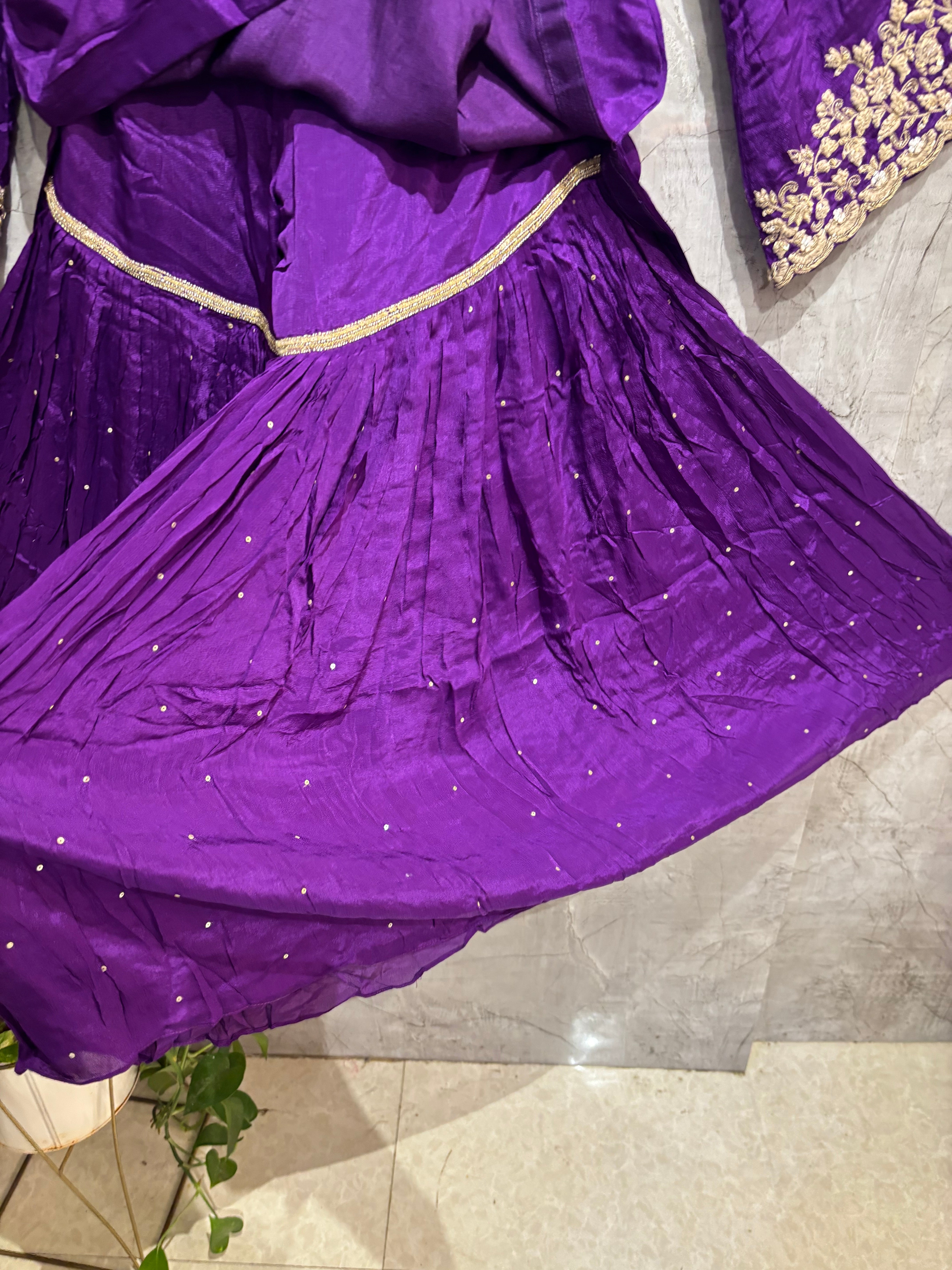 Purple Desinger Sharara party Kurtha set