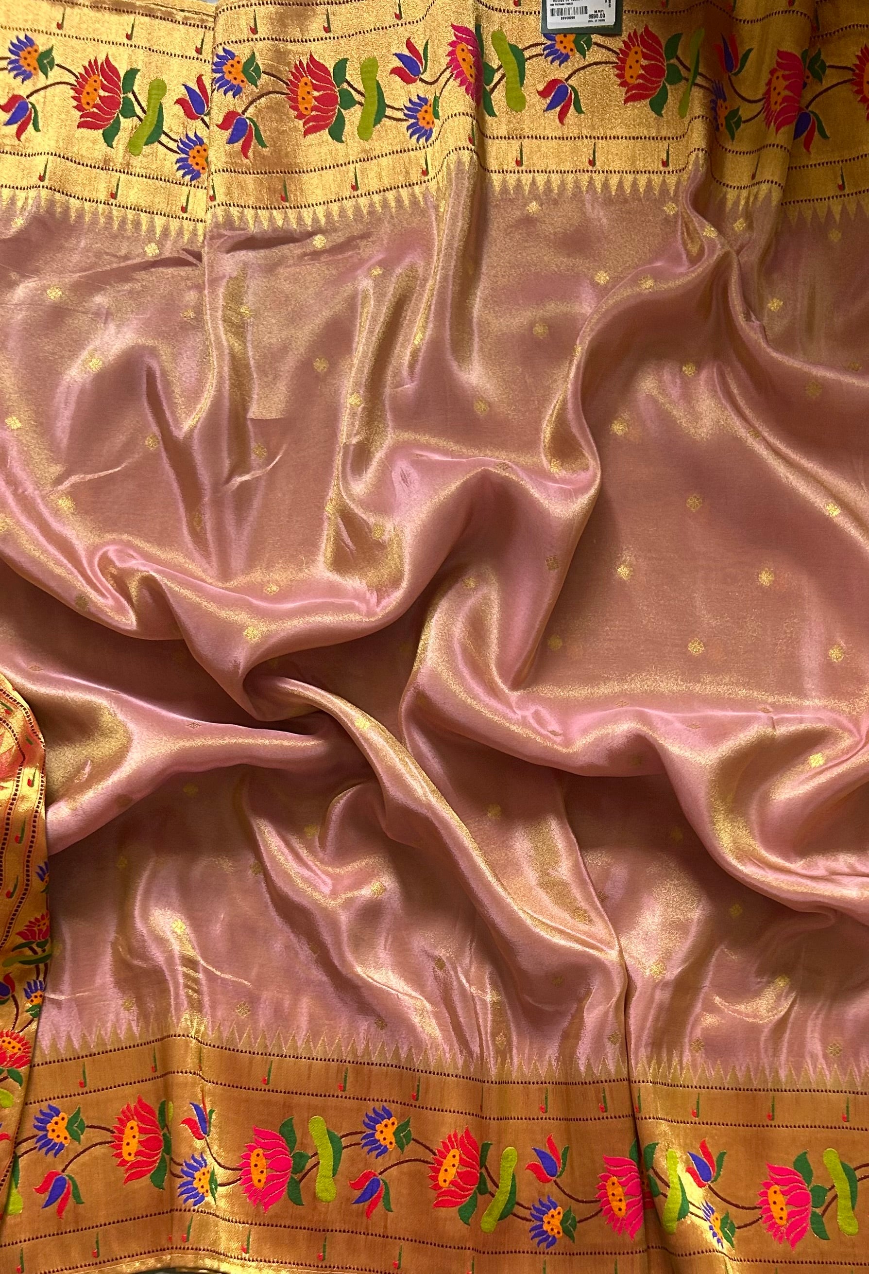 Light pink small Butta tissue Paithani border 104 saree