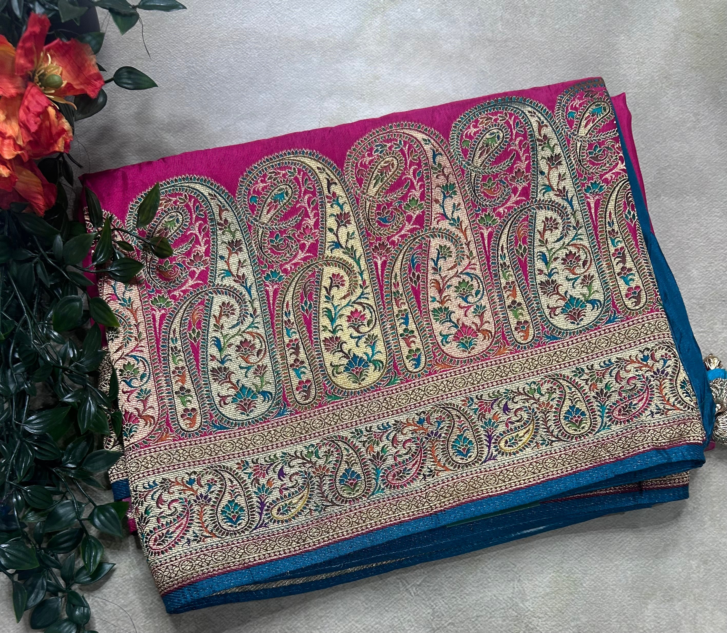 Rani pink pashmina satin silk crepe 106 saree
