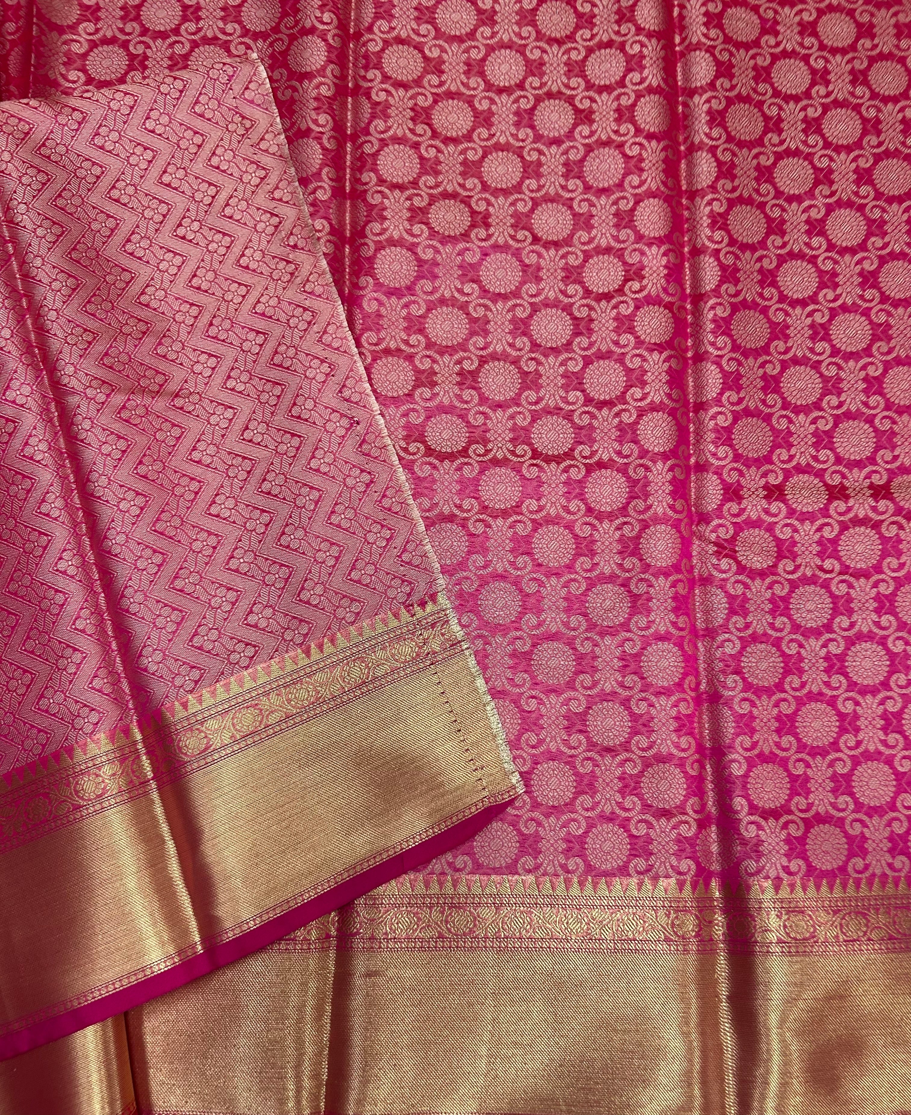 Pink brocade semi Kanchi saree