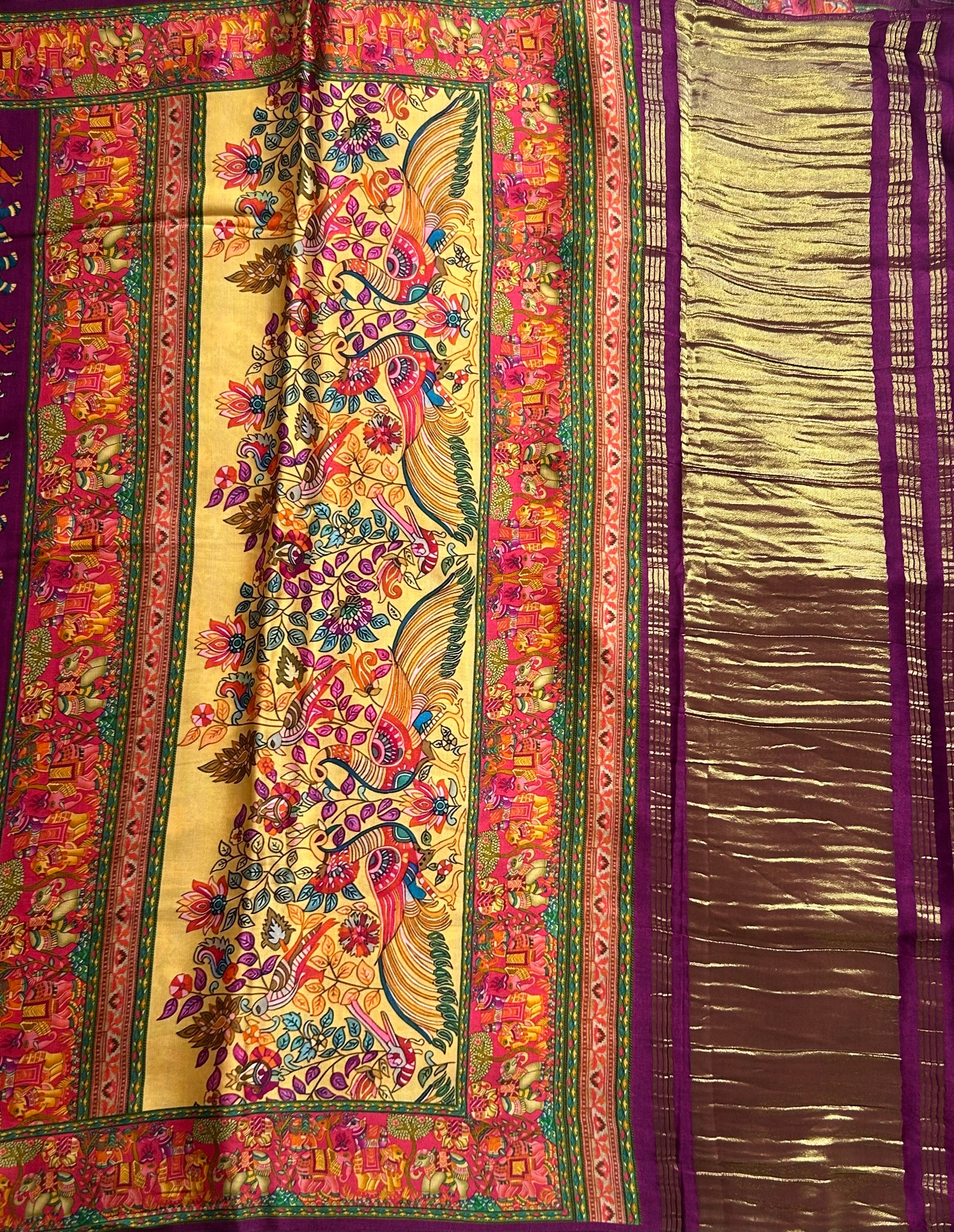 Multicolour digital printed modal crepe 103 saree