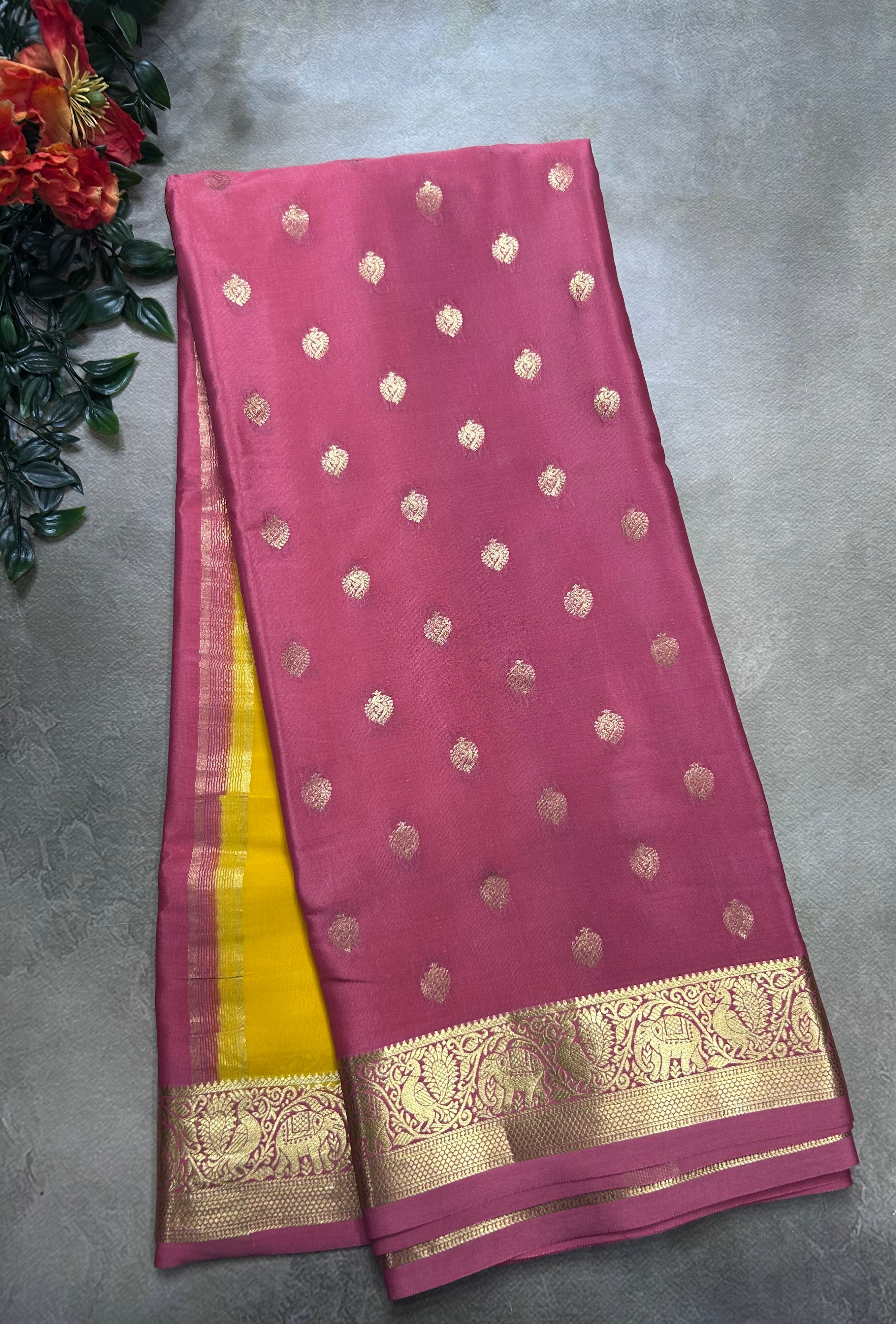 Yellow partly pallu pure mysore silk saree(YMS106)