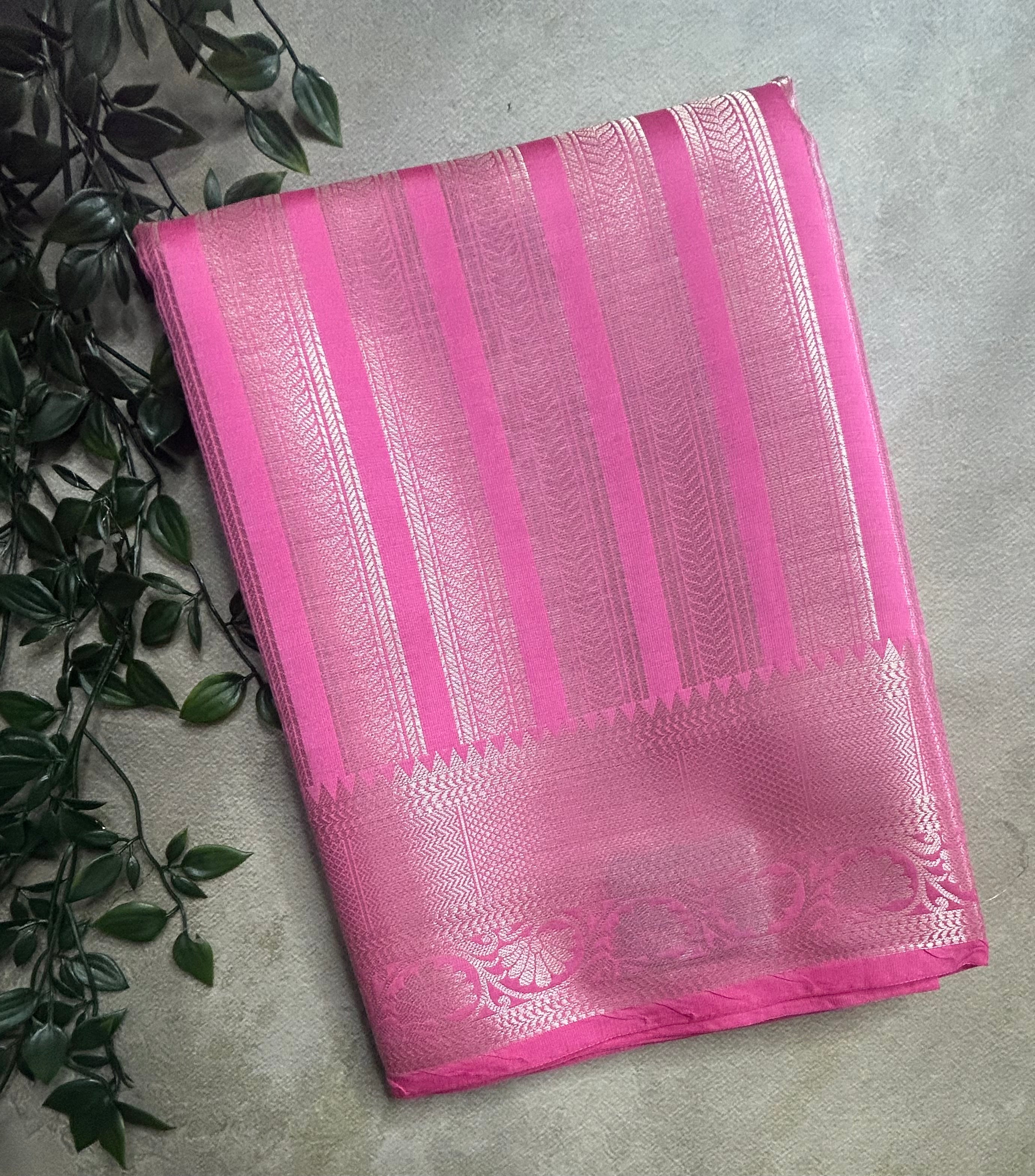 Light pink big stripes semi tissue saree