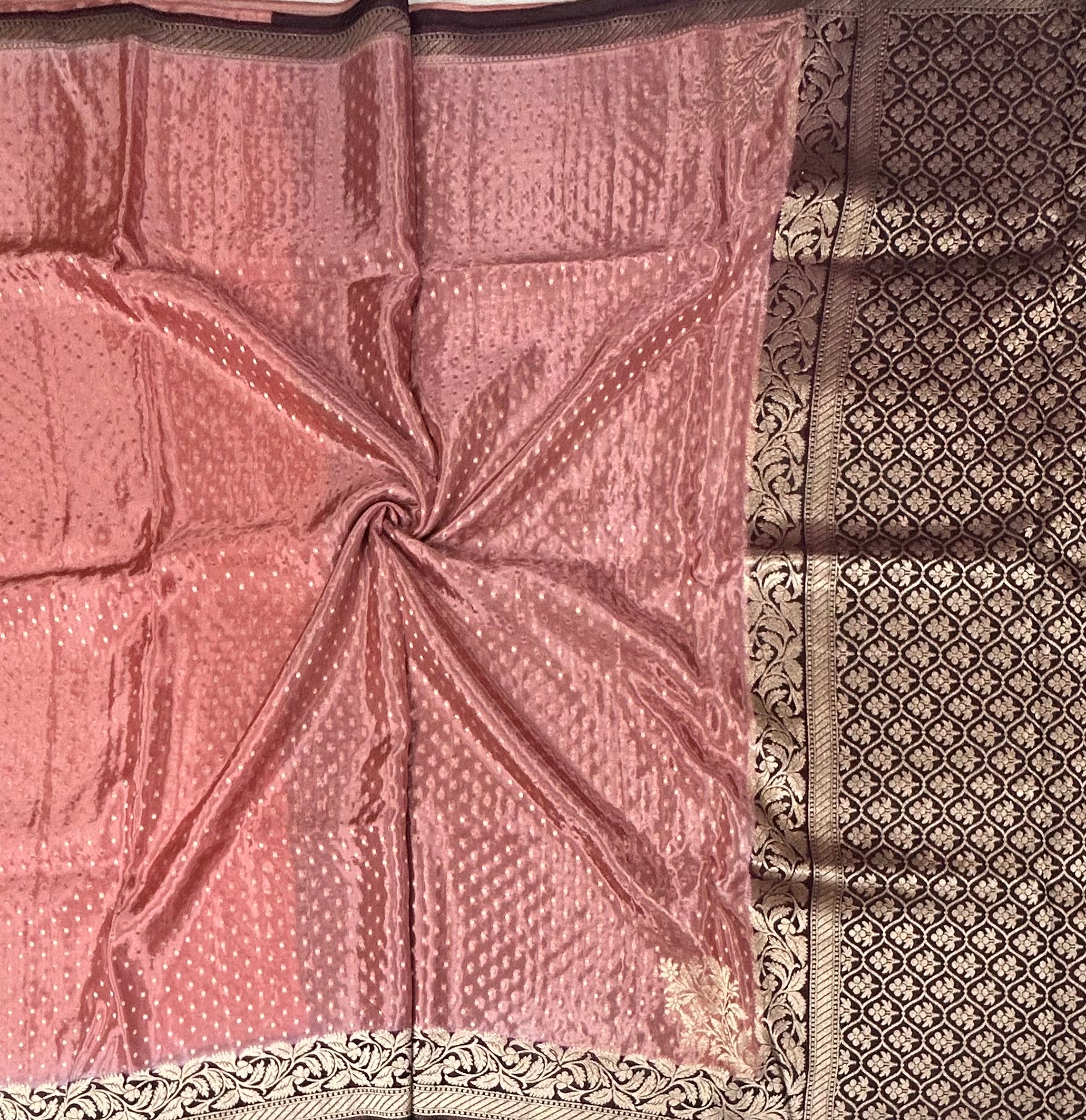 Pastel pink small Butta satin crepe-12 saree