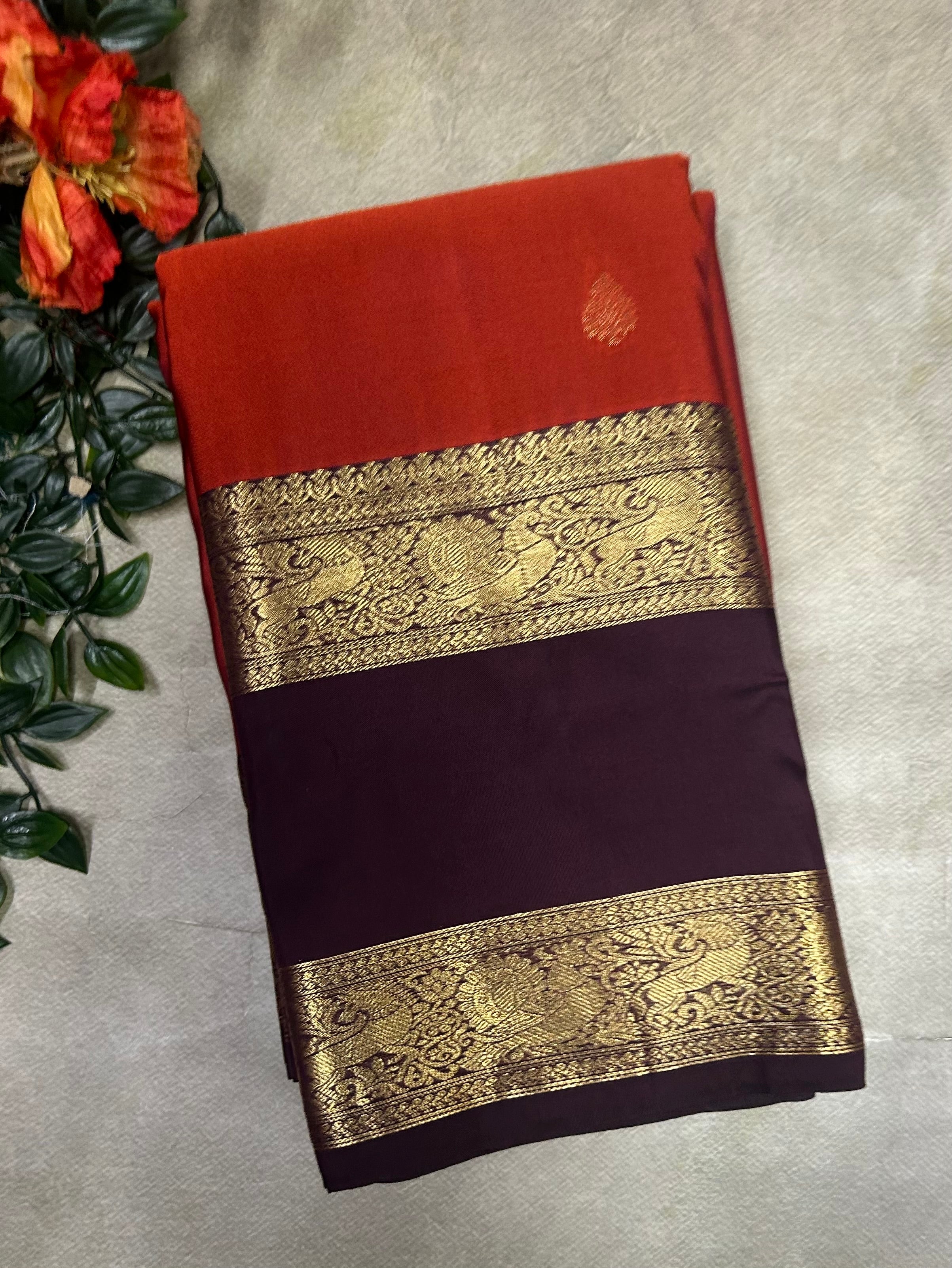 Orange Bentex border semi Kanchi-105 saree