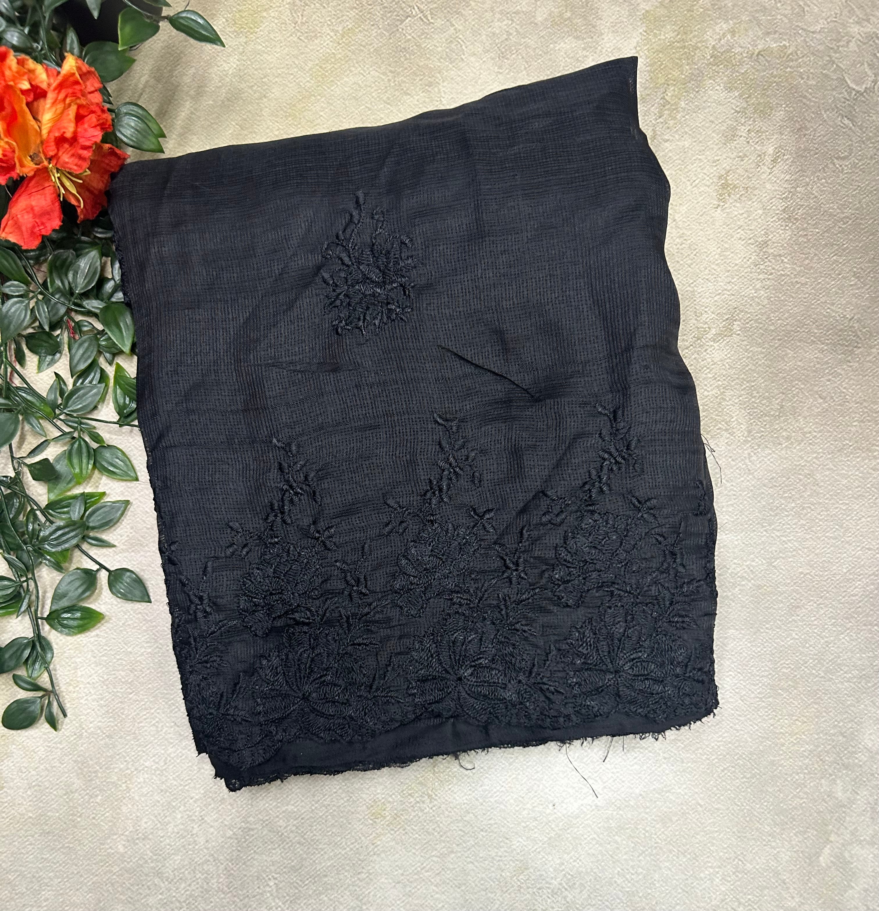 Black embroidery Kota check Saree