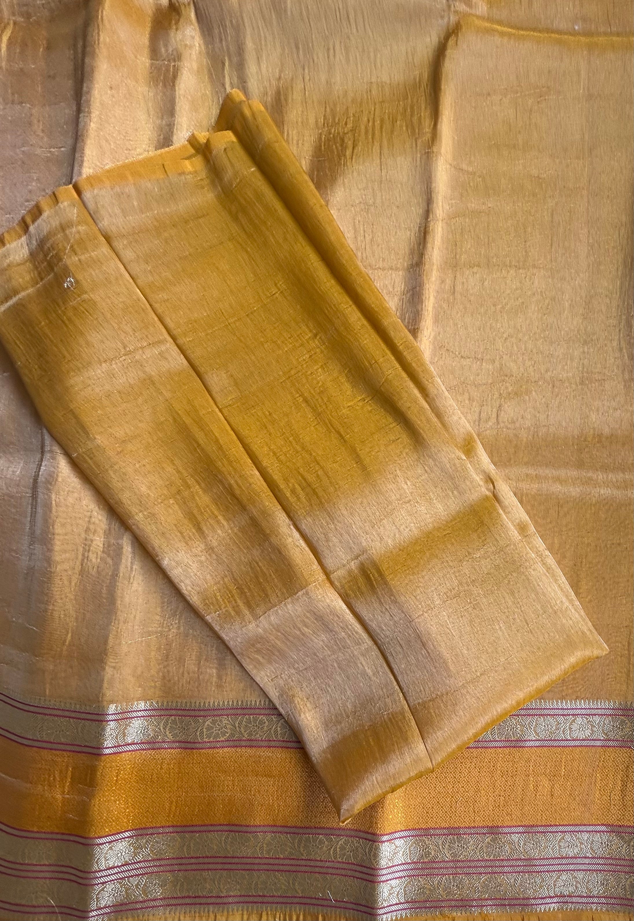 Yellow bentex border semi tissue saree