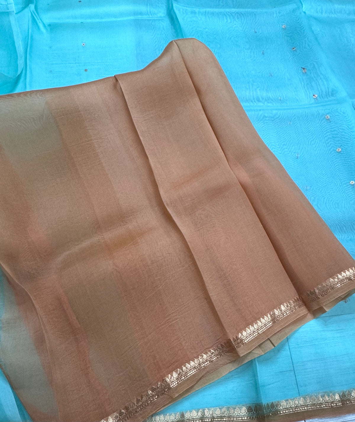 Distemper blue pure Kora Organza Saree 111