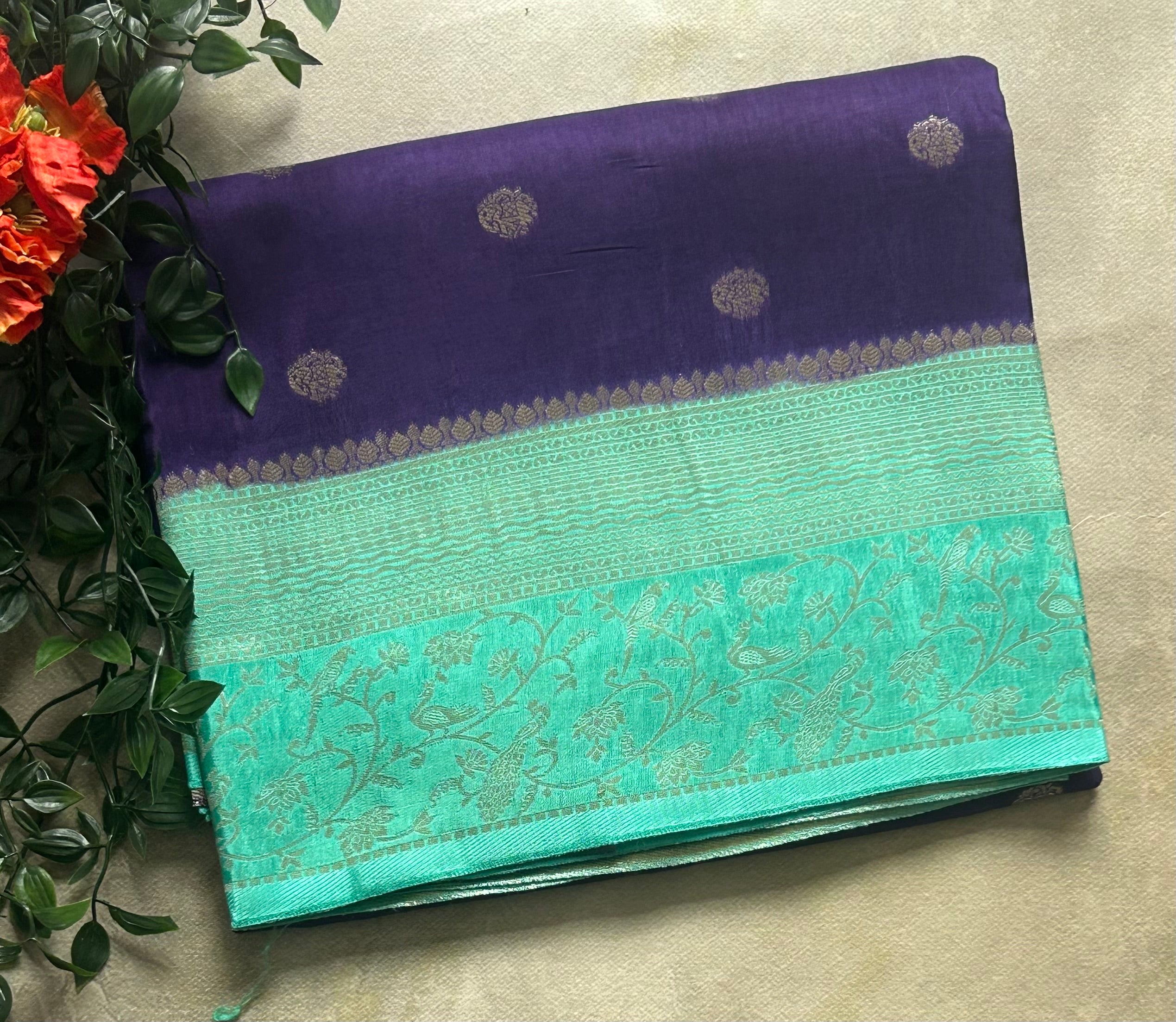 Purple small Butta satin crepe 103 saree