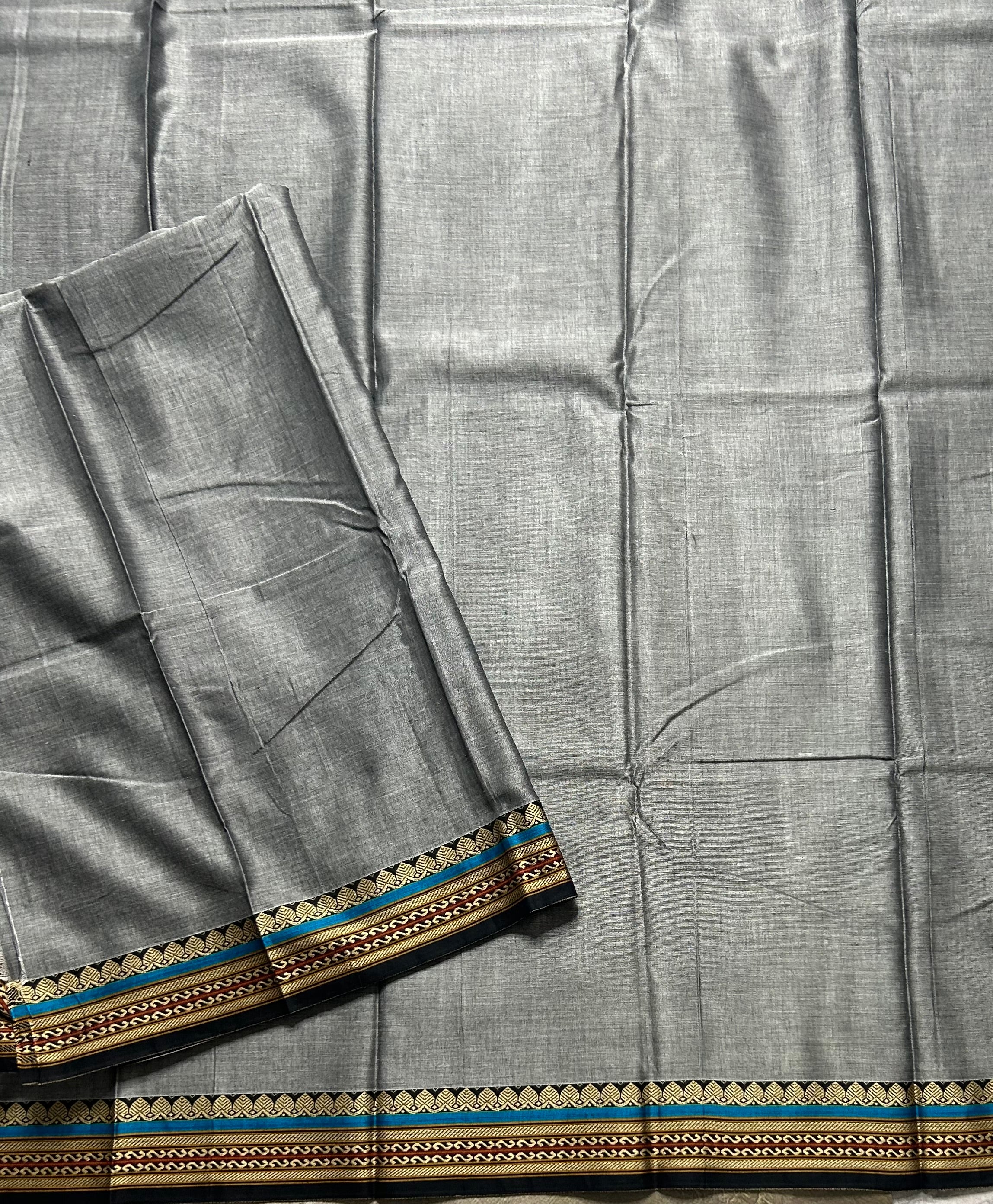 Dark grey Kanchi border pure cotton 103 saree
