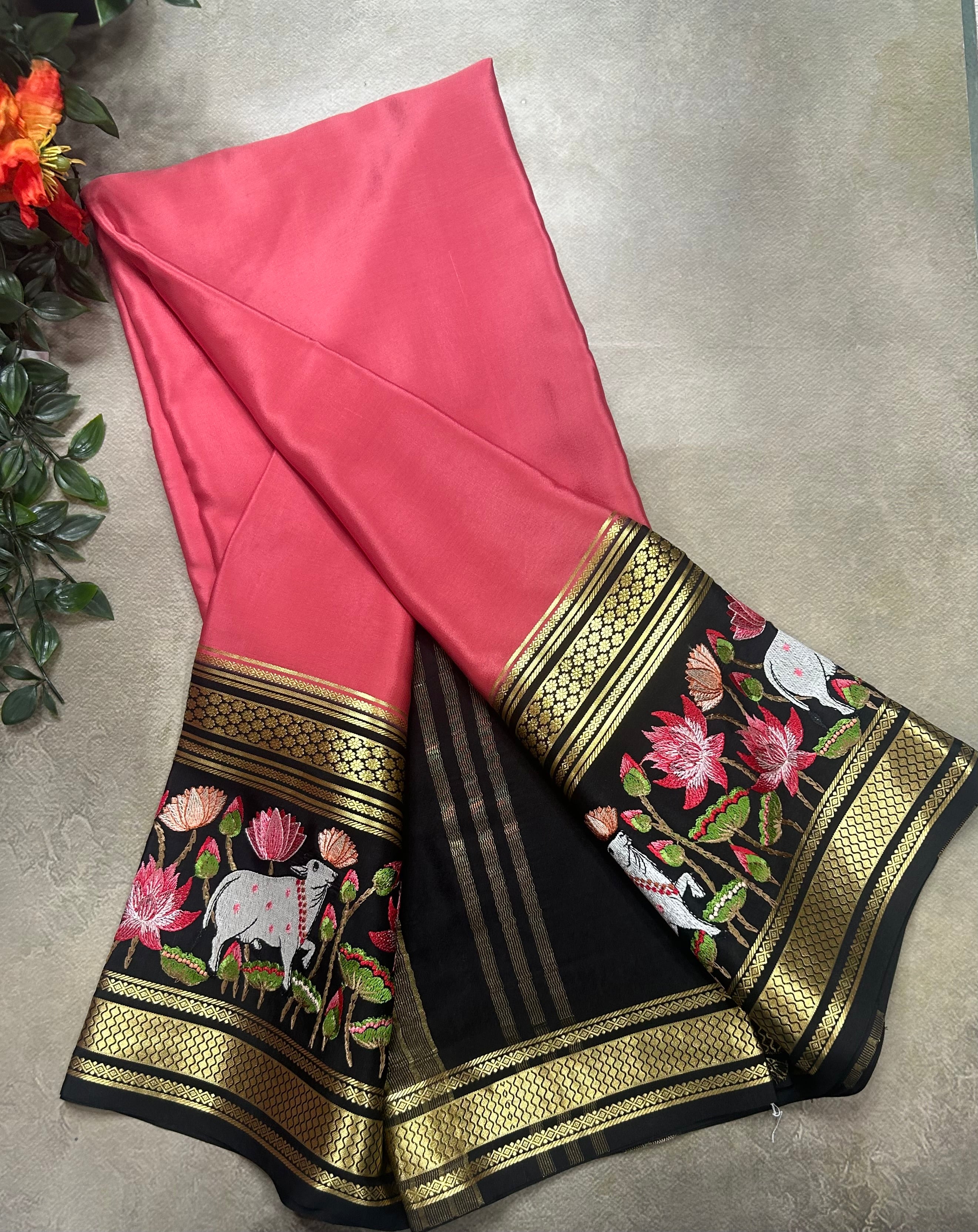 3D embroidery pure mysore silk-105 saree