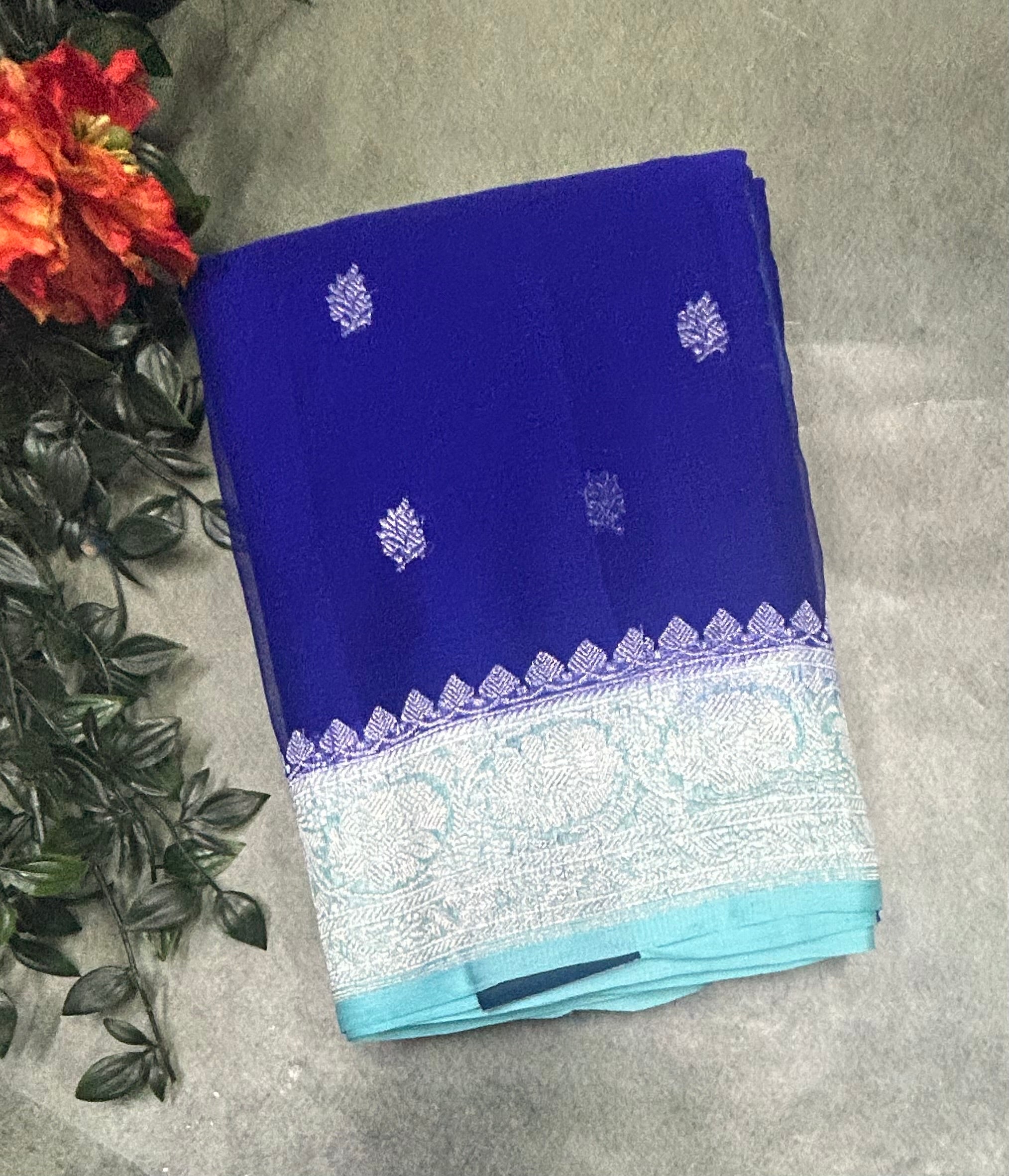 Royal blue small butta pure chiffon 104 saree