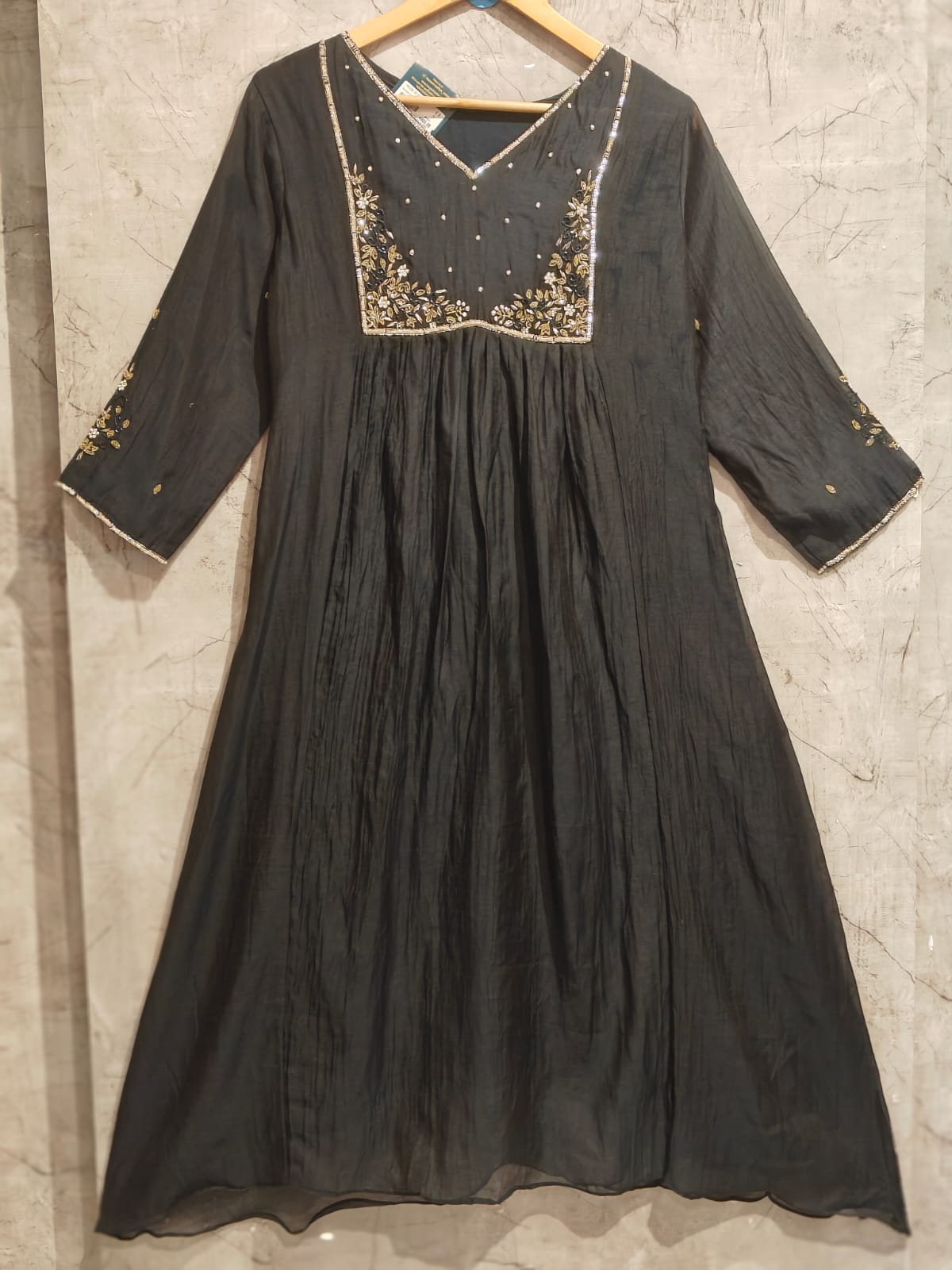 Black Mul Chanderi Hand Embroidery Anarkali Kurtha 228