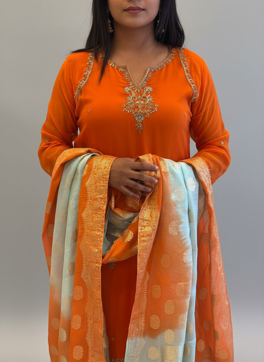 “Pani" Red Pure Organza Airline Kurtha 424