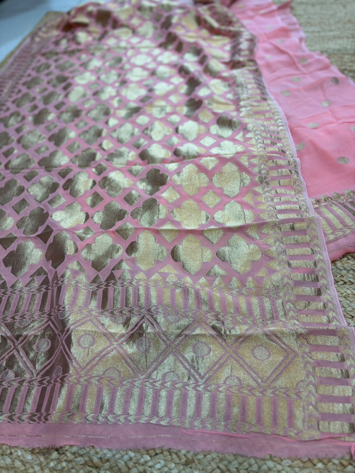 Peach Pure georgette Banarasi Dress Material