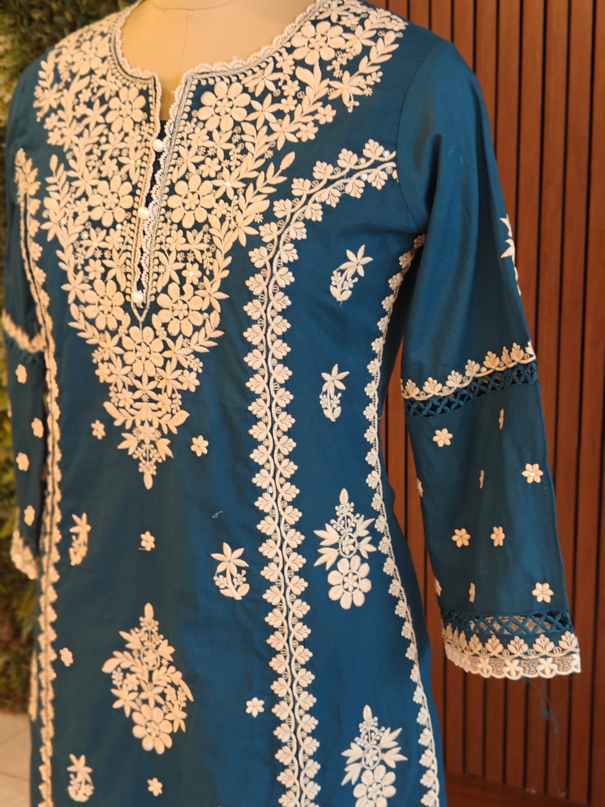 Navy Blue Mul Cotton Chikankari Work Straight Fit Kurtha 196