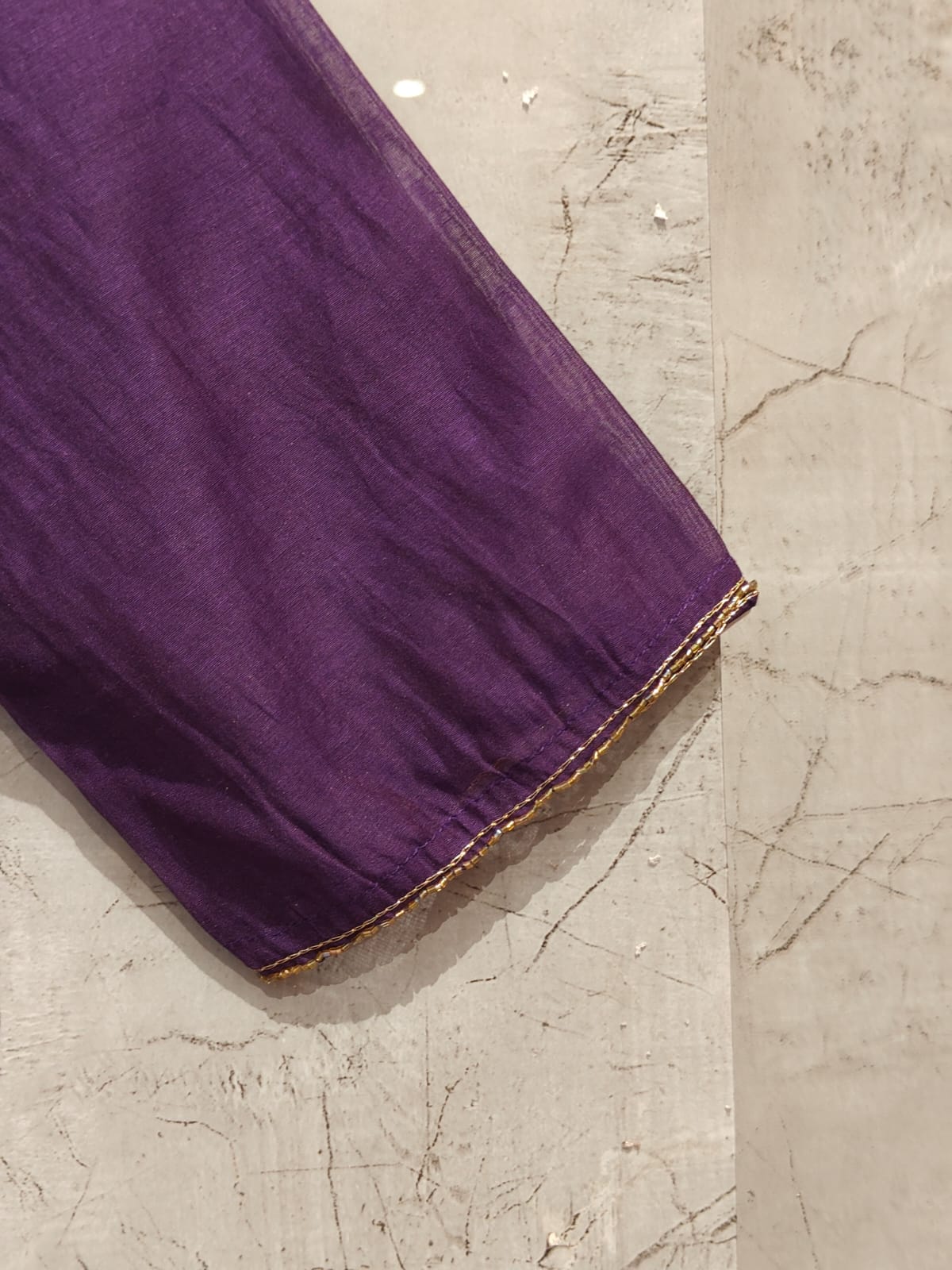 Purple Mul Chanderi Silk Airline Handwork Kurtha 333